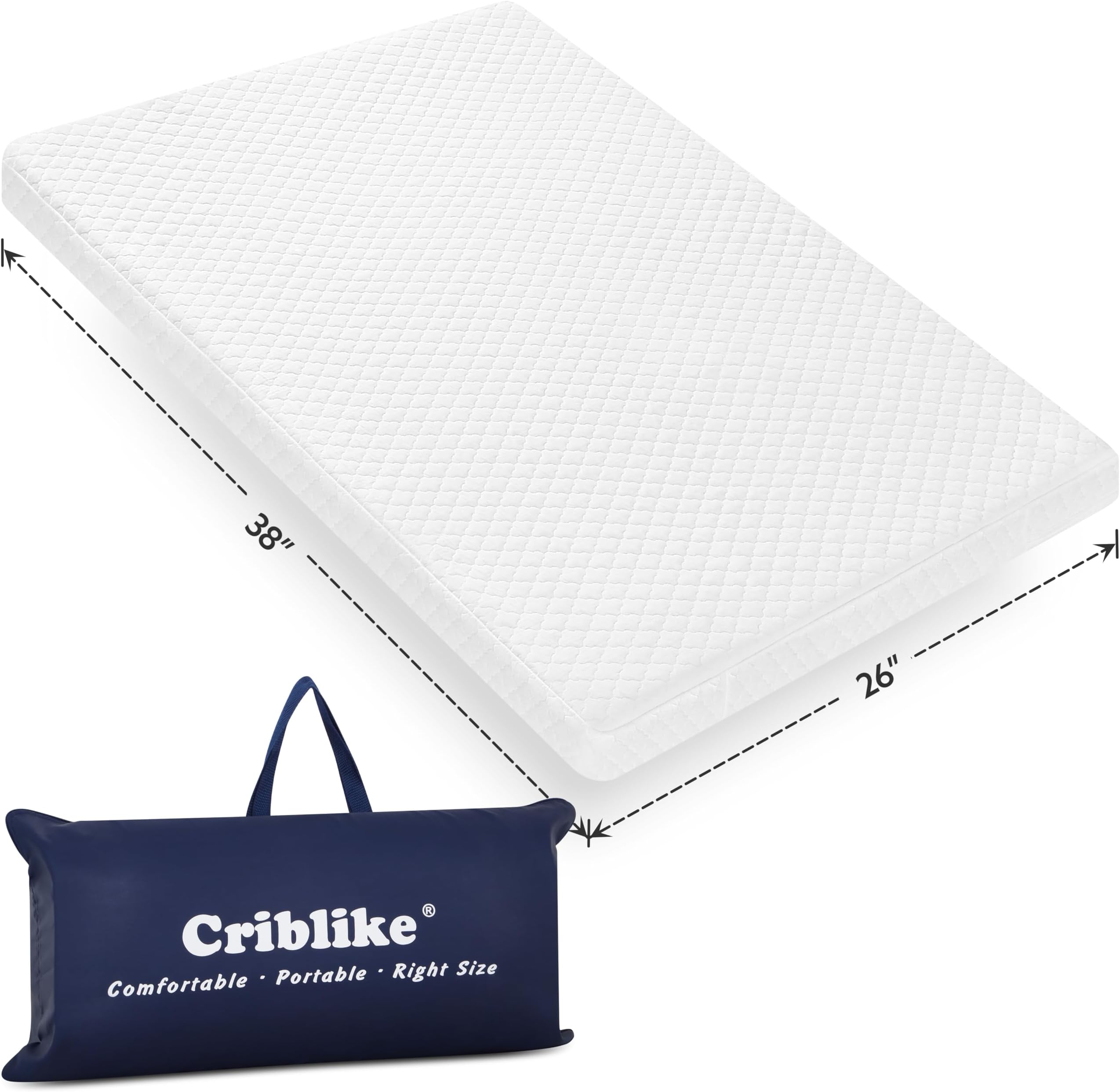 Criblike Waterproof Pack and Play Mattress, 38x26x1 inches, Medium Plush, White, Portable, Easy to Clean