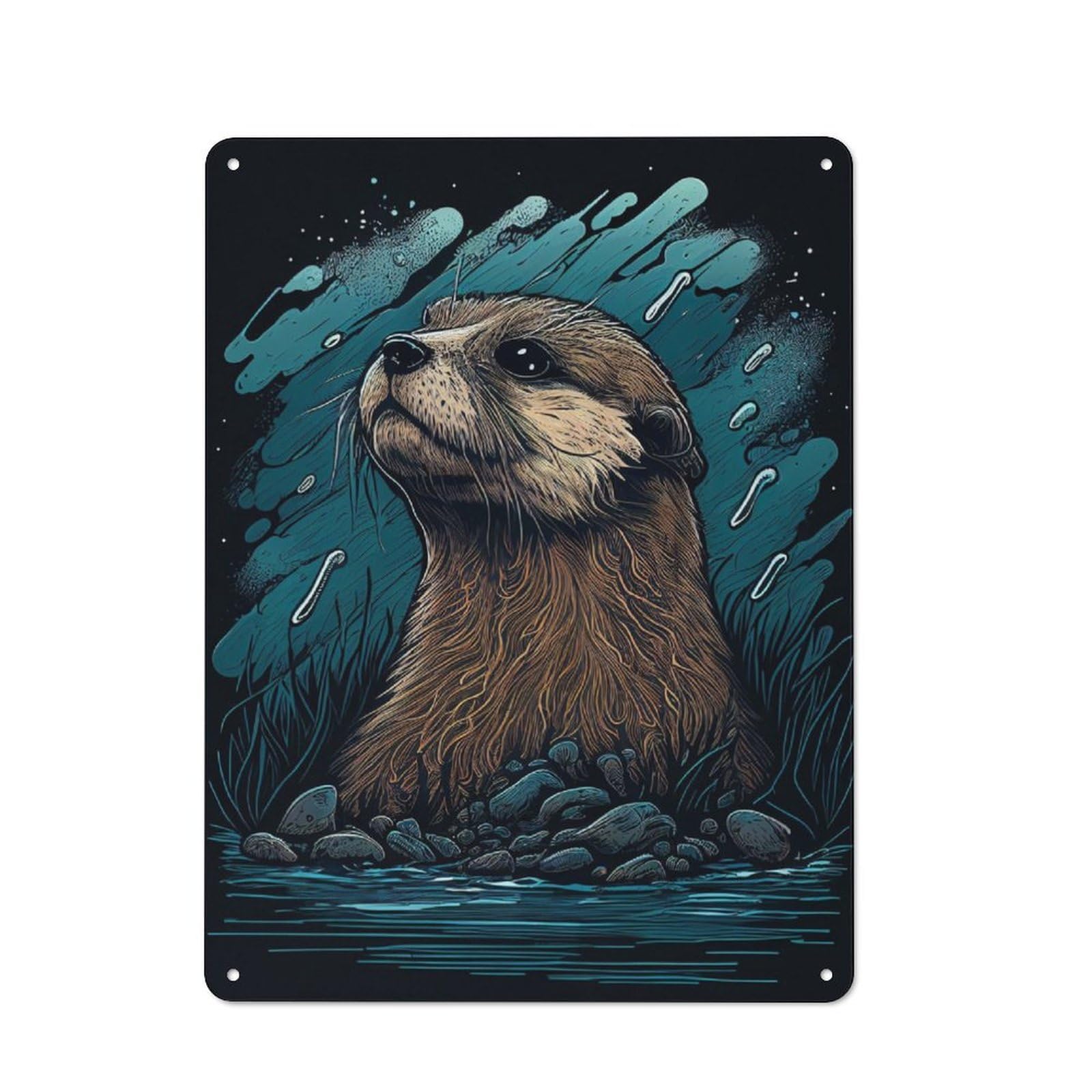 Junmoney Otter Water Tin Wall Plaque 40X30cm With For Man Cave Or Games Room, A Housewarming Gift For Leisure-Room Decor Enthusiasts