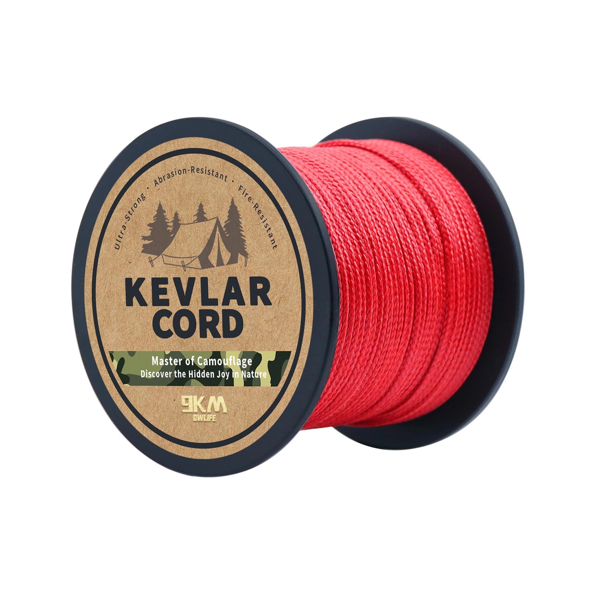 9KM DWLIFE Red/Blue Kevlar Cord—Ultra-Strong Lightweight 147.9 lbs ~ 1499.1 lbs Size 100% Kevlar Fiber Low Stretch Abrasion Resistant Survival Rope for Outdoor Camping, Hammock Ridgeline General Use :