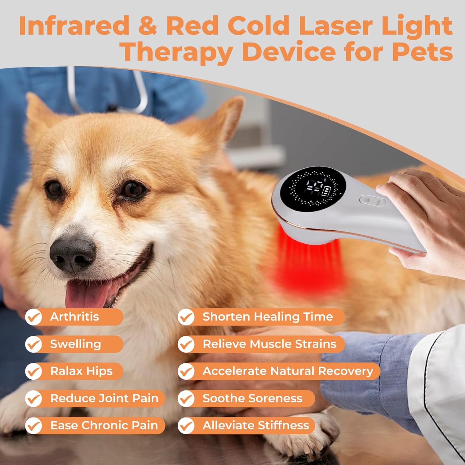 LLLT Cold Laser Therapy Device for Dog Cat, Vet Hand Held Near Infra Red Light Therapy, Puppy Pet Horse Treatment Device for Muscle Pain Relief & Improve Healing