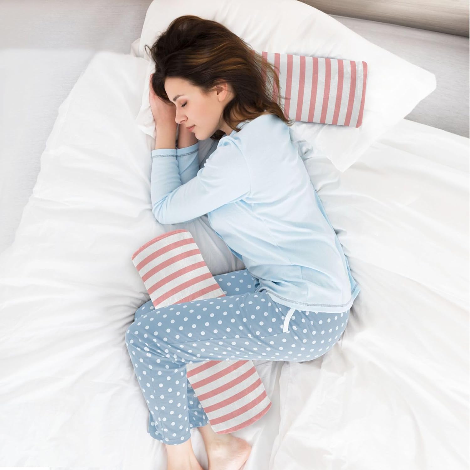 Cylinder Pillow Neck Roll Memory Foam Round Pillow for Sleeping Pink Stripe Bolster Pillow with Removable Washable Cover for Head Neck Legs Support - Image 6