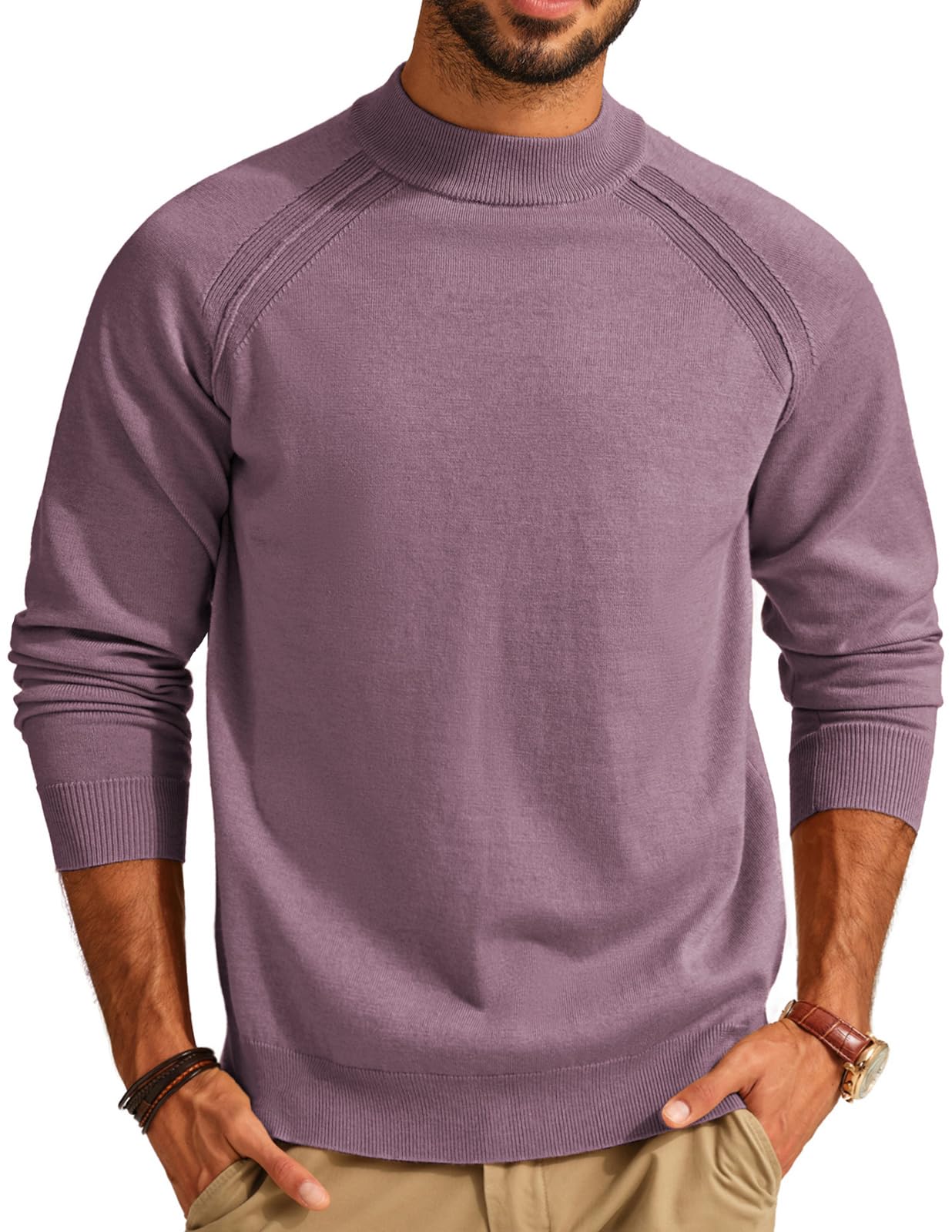 PJ PAUL JONES Men Sweaters Mockneck Turtlenecks Raglan Sleeve Pullover Sweater