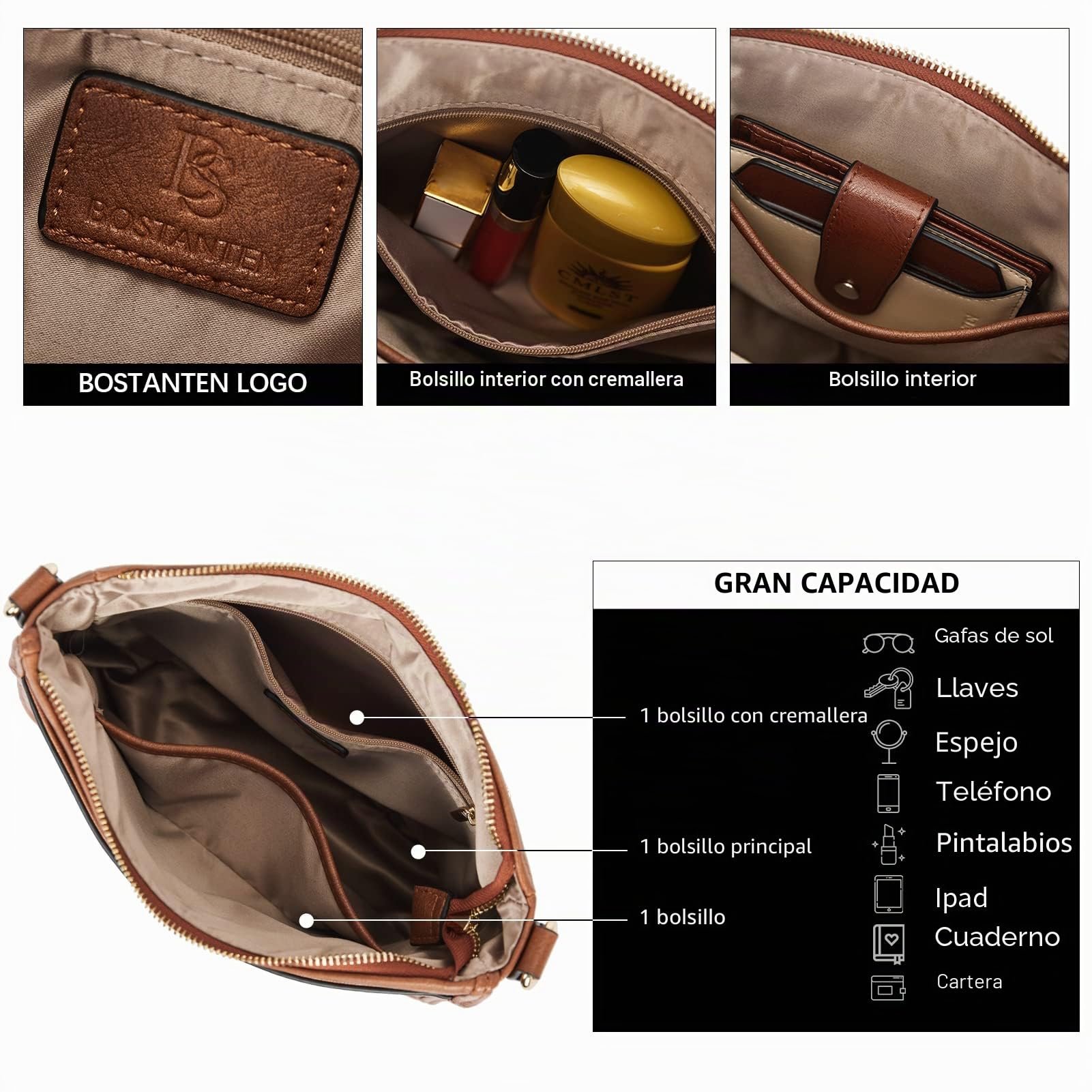 BOSTANTEN - Bolso de piel para mujer, bolsos de hombro para mujer, diseño de bolso de mano, para mujer, bolsas de Hobo, bolsa de cubo
