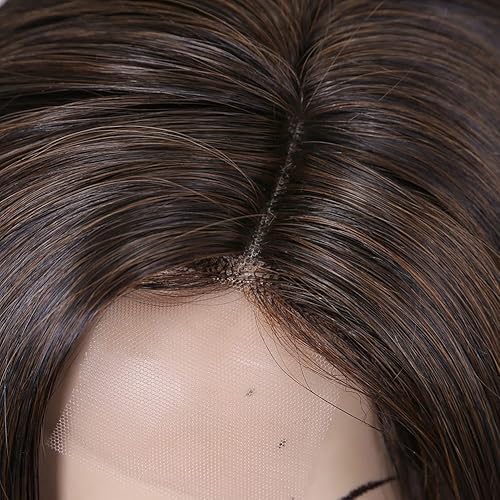 Miniatura 6 de Lady Miranda Peluca de encaje de onda suelta mixta marrón naturaleza rizado sintético resistente al calor tejido completo pelucas para mujeres