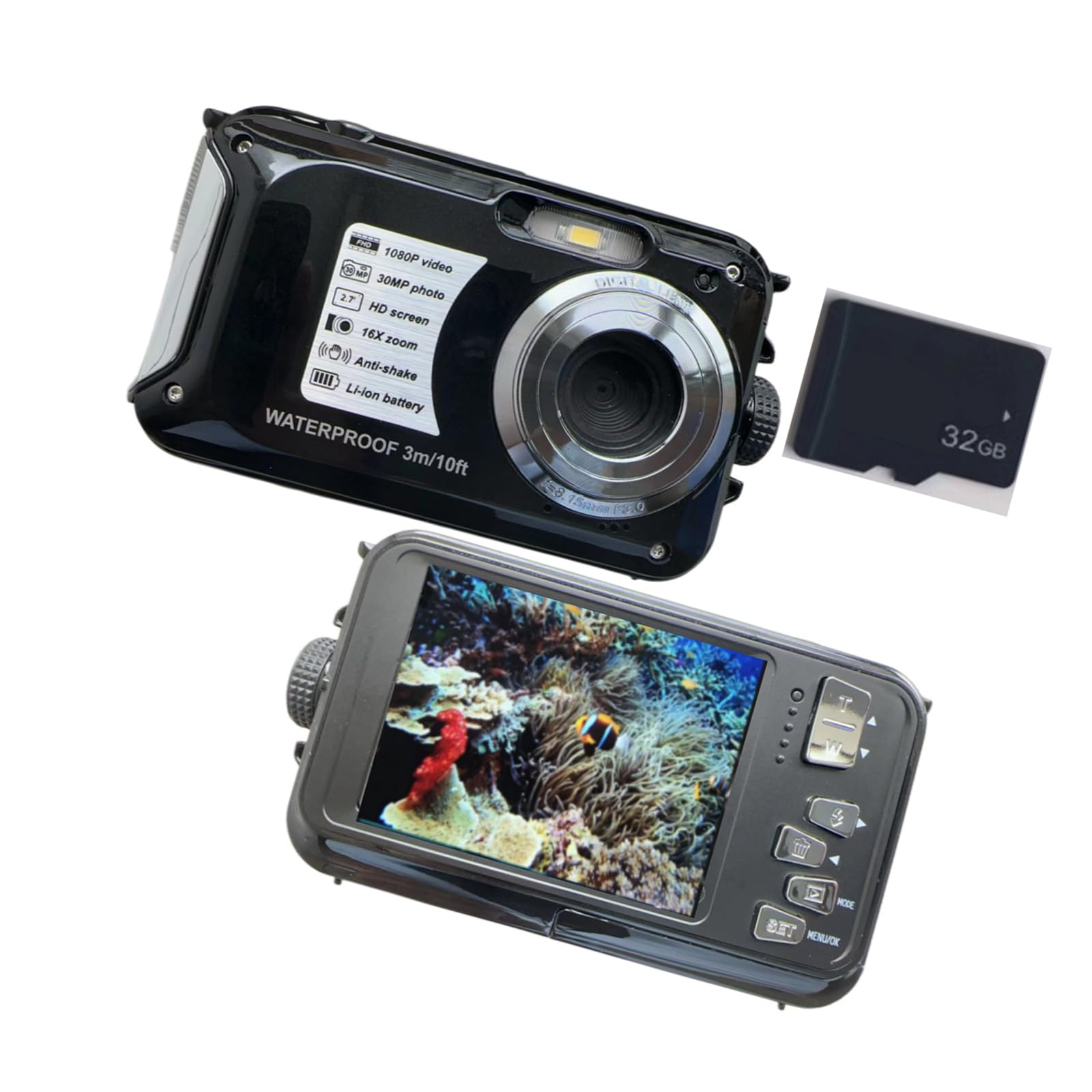 Cienki 30MP 720P nieprzepuszczalny rejestr wideo 30 m głębokość podwodny rejestr wideo