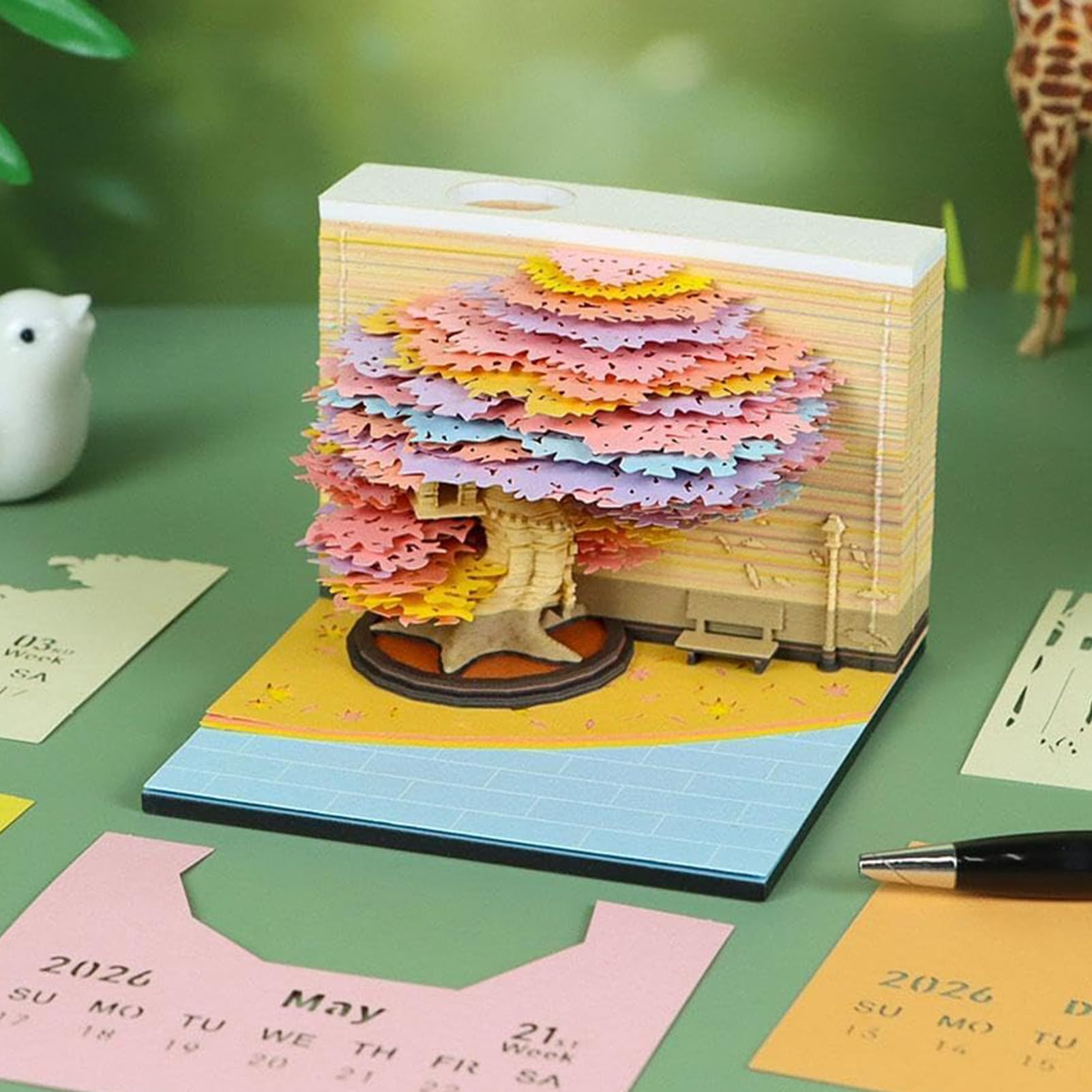3D-Kalender 2026, 3D-Baumkunst-Kalender, Memo-Block | Papierskulptur, Kunst und Handwerk, Heimdekoration für Lehrer, , Studentenwohnheim, Büro, Party, Weihnachten, Neujahr