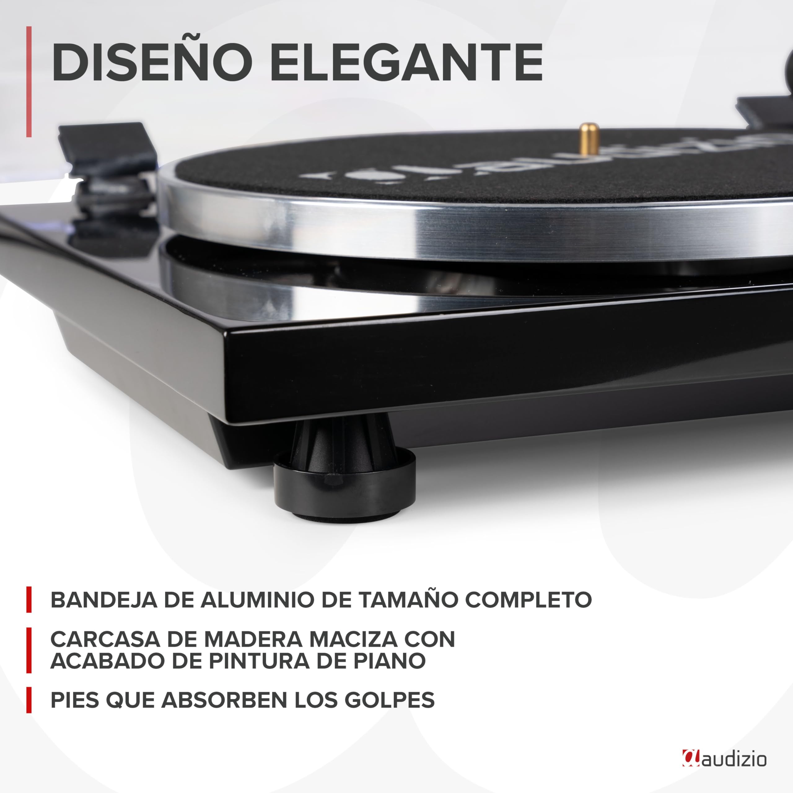 Audizio Toledo - Tocadiscos con Bluetooth Acabado Negro 33/45 RPM estéreo | Bluetooth y salida RCA incorporados, cápsula Audio Technica, sonido estéreo, para digitalizar tu colección de discos