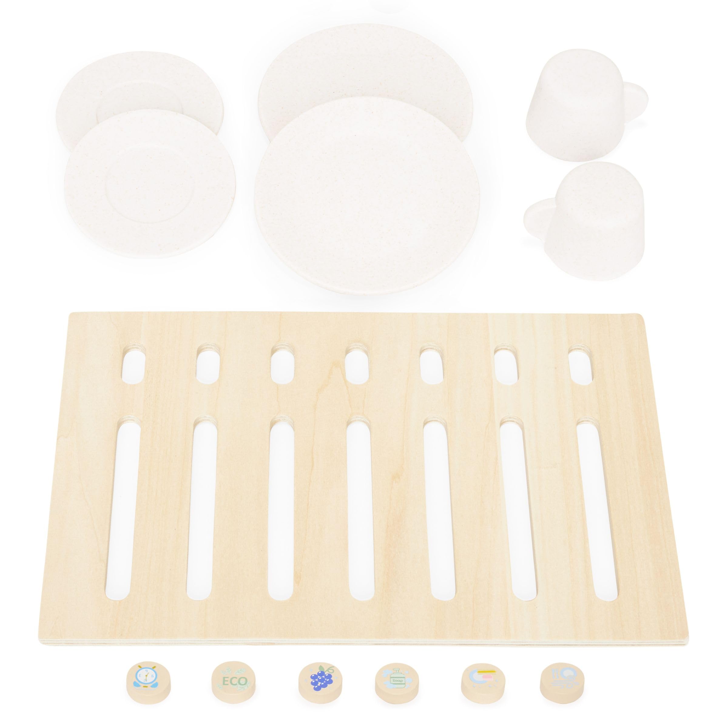Mamabrum Lavastoviglie Giocattolo in Legno per Bambini - Cucina Giocattolo Legno con 6 Accessori Magnetici - Set Educativo da Cucina per Bambini con Pulsanti Interattivi, da 3 Anni