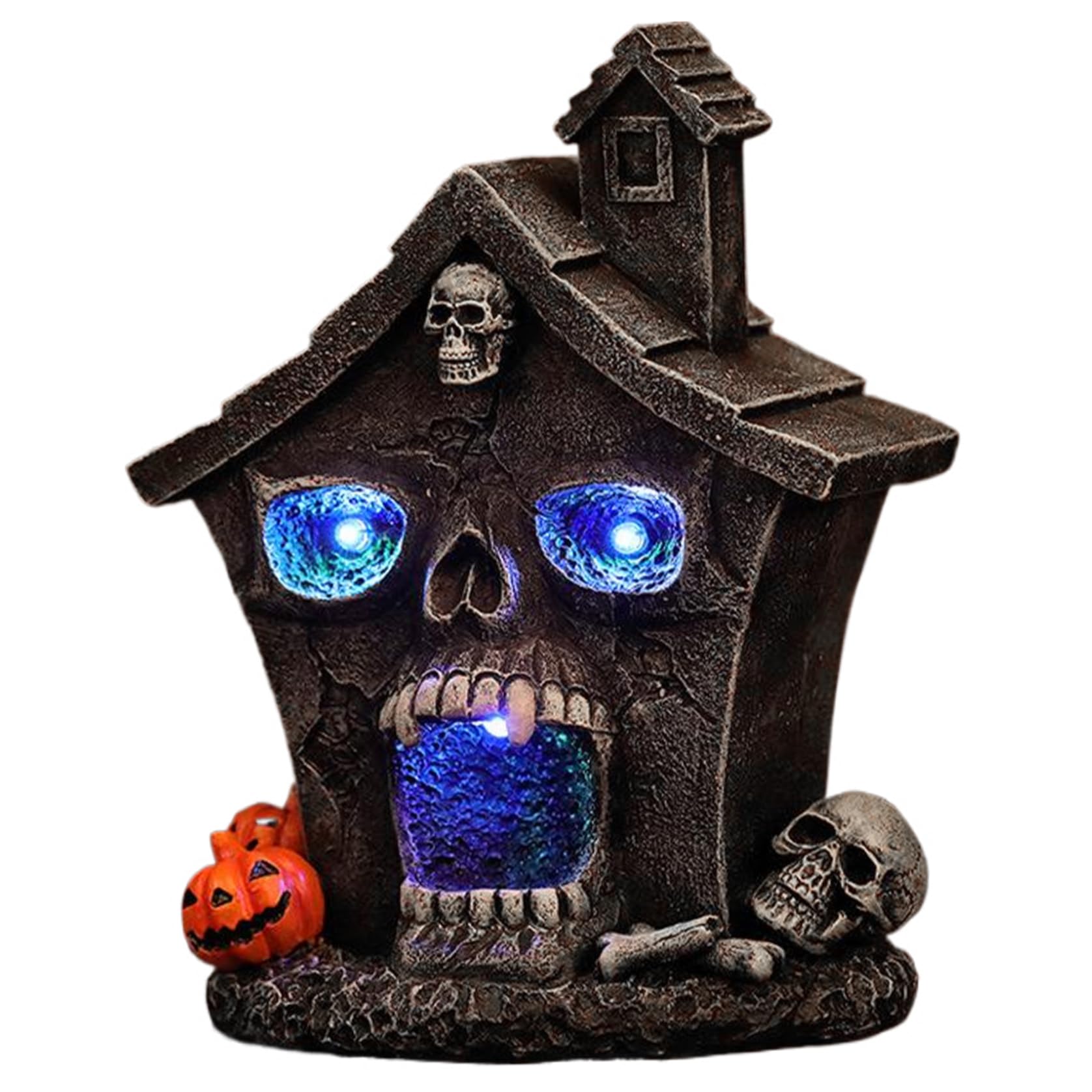 StaZamor 6 Inch House-Shaped Resin Halloween Village with Scary Face & Lighted Eyes, Colorful Haunted House Decor for Halloween Parties, Table Centerpiece