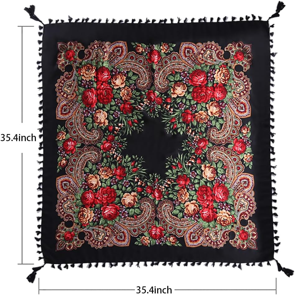 Gudessly 35" Women's Traditional Tassel Exotic Wrap Printed Scarf Pashmina Shawls and Wraps Square Head Scarf Hair Scarves