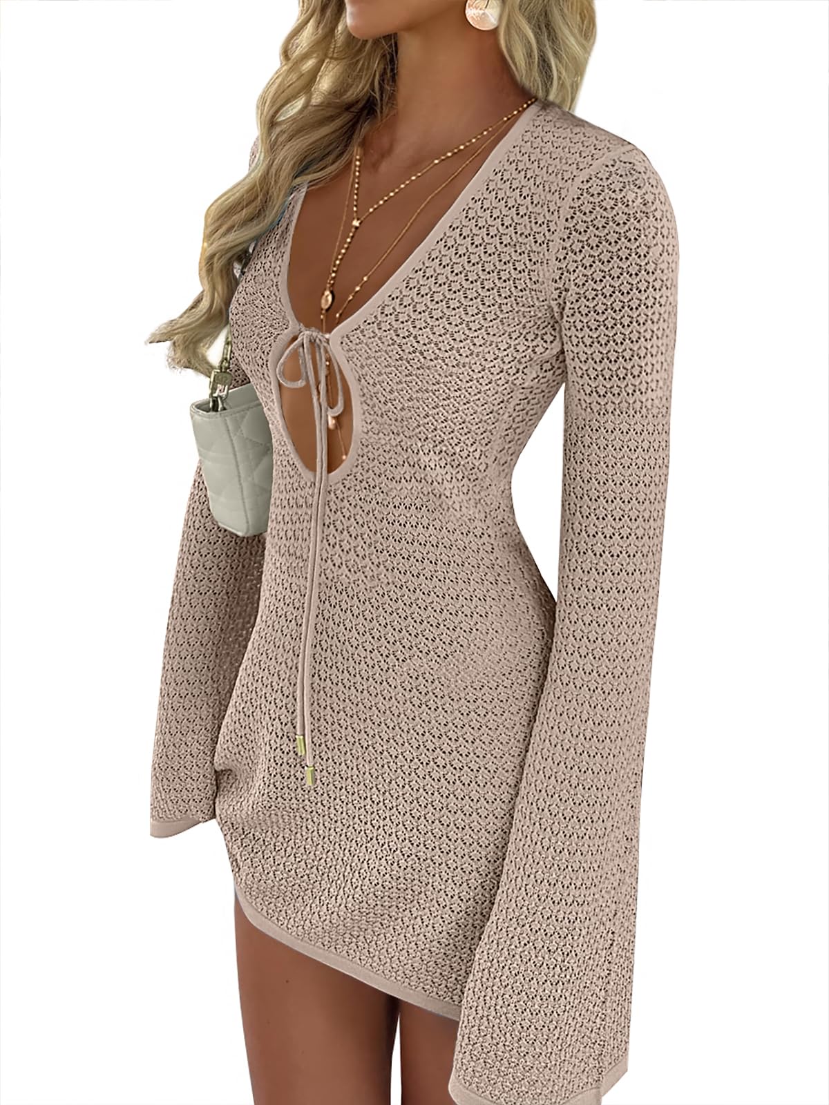 ANRABESSBeach Cover Ups for Women Crochet Swimsuit Bathing Suit Swimwear Bikini Mesh Knit Dress 2025 Summer Vacation Outfits