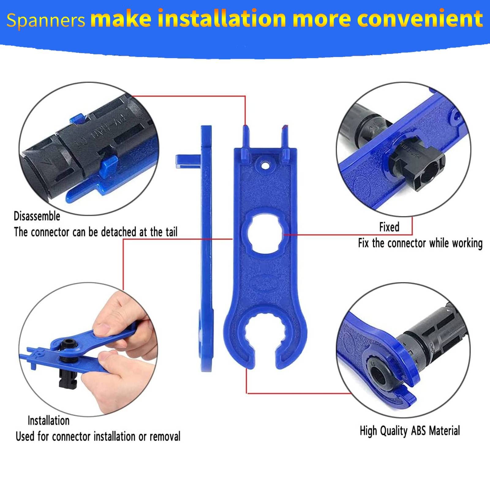 Kit Crimpadora Solar para 26-10AWG Conectores de Cable de Panel Solar,1PCS Herramienta de Crimpado Solar PV, 20 Pares Macho Hembra Solar Panel Cable conectores, 2PCS Herramientas de llave