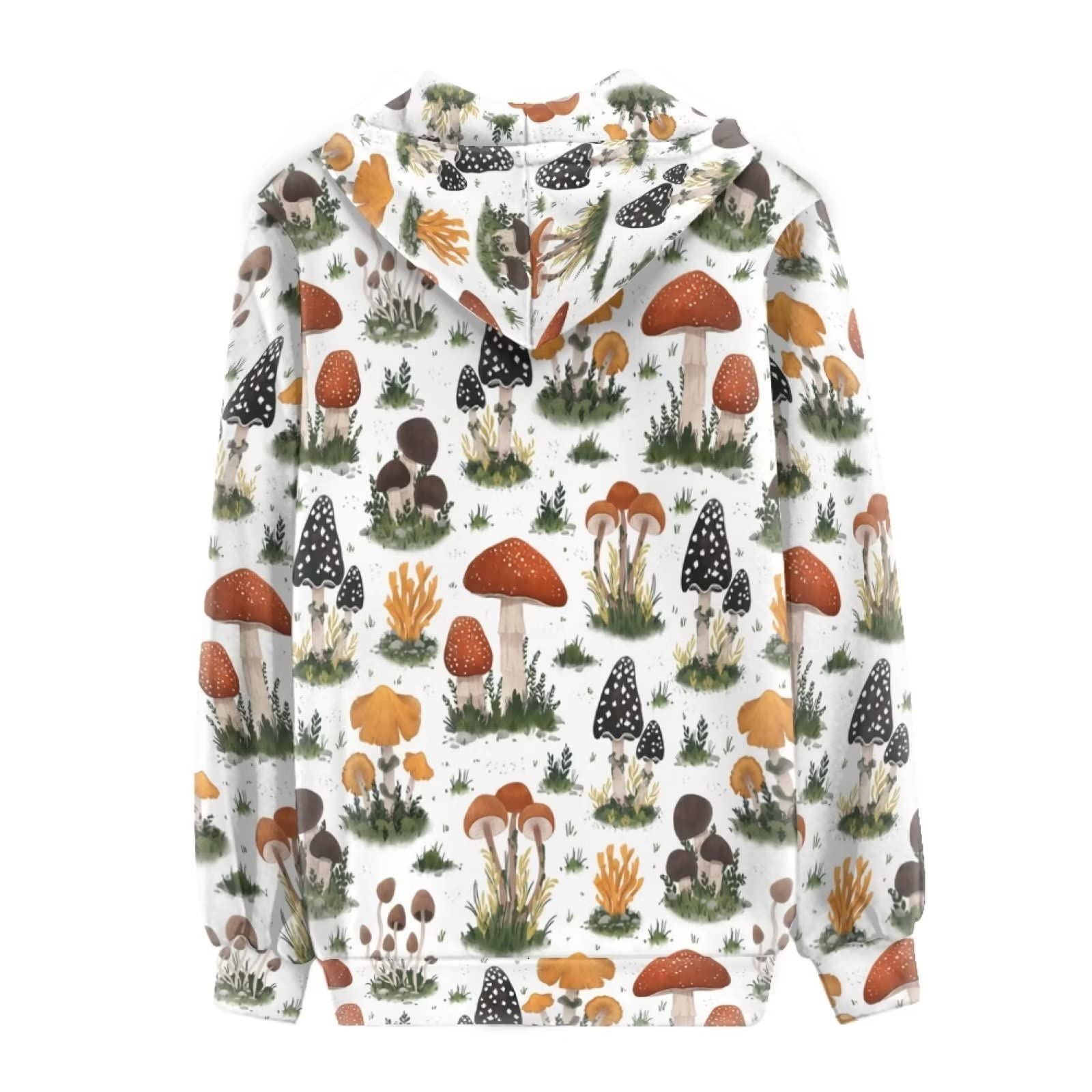 HUIACONG Damska bluza z kapturem zapinana na zamek błyskawiczny dla nastolatek sweter XS-5XL rozmiar, Różnorodność grzybów białe, XS