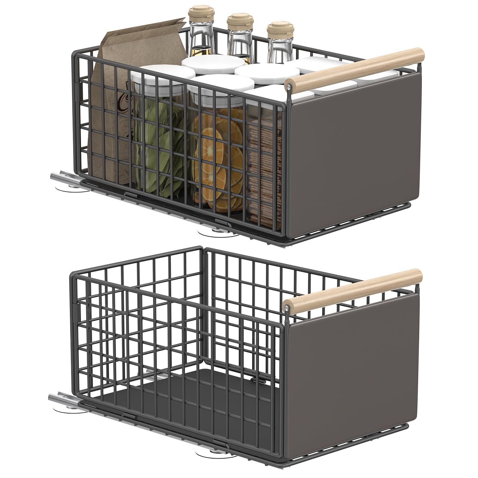 Cassetti Estraibili per Cucina, Cestelli, Organizer Sottolavello, Organizzatore con Nanofolie Autoadesiva, Mobile Armadio, Senza Necessità di Forare e Inchiodare, 2 Pack, 39.5×23.5×19.5cm