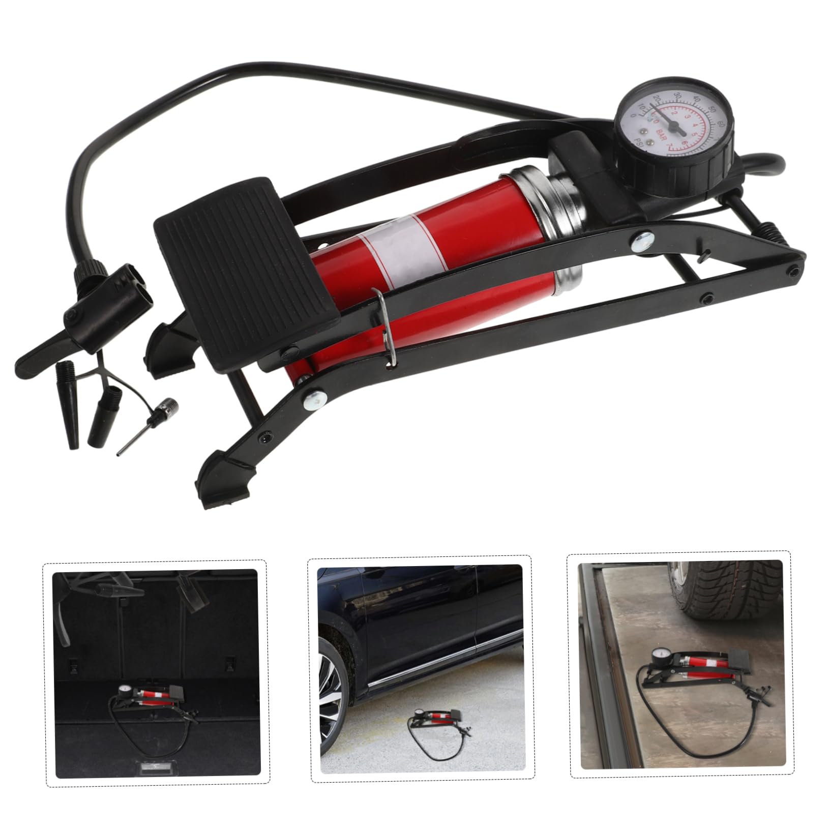 1 pièce Pompe à Pied Multifonctionnelle pour Gonfleur à Haute Pression pour Pneus de Voiture Vélo et Plus avec Manomètre et Design Antidérapant