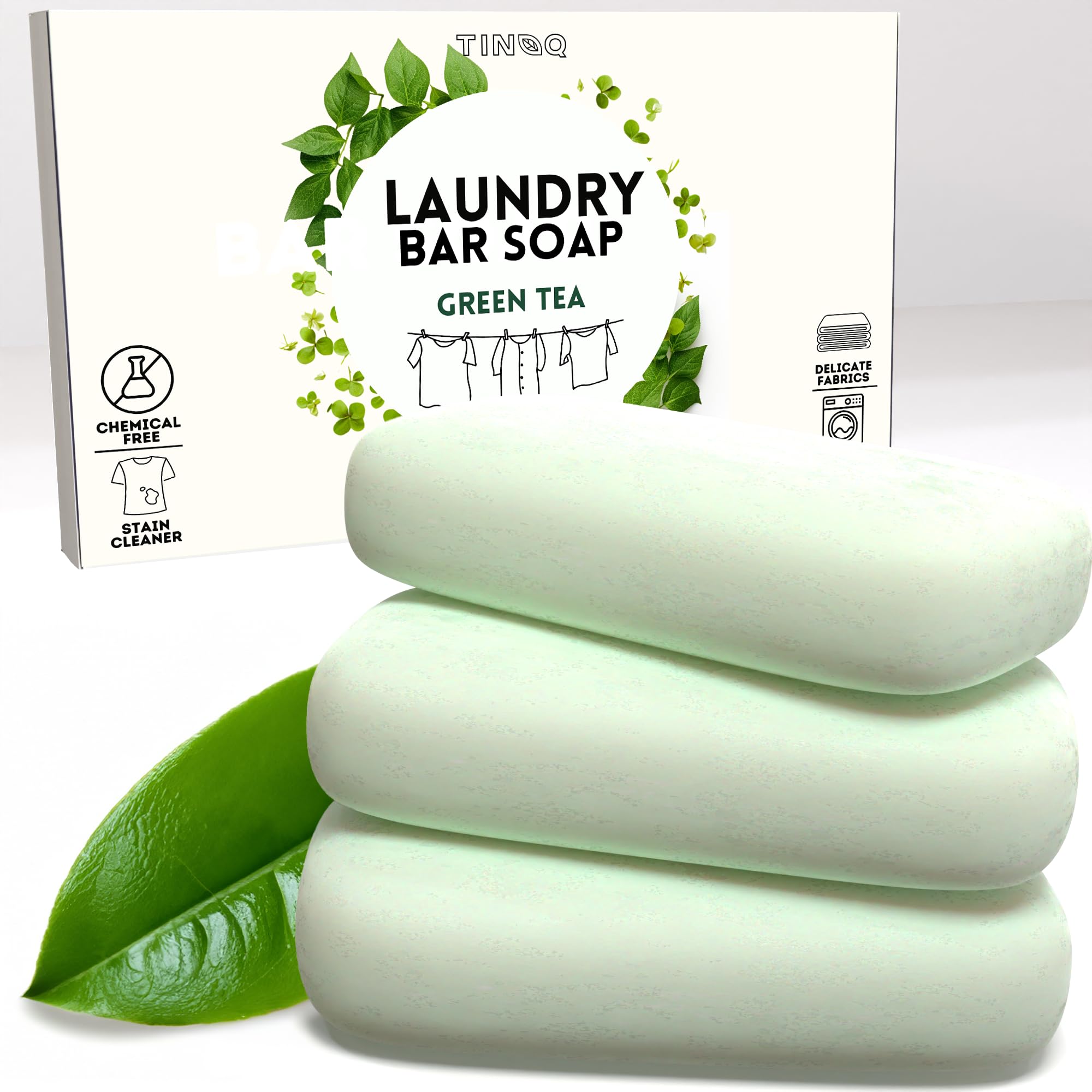 Hypoallergenic Laundry Soap Bar with Green Tea for Sensitive Skin - 2Pcs