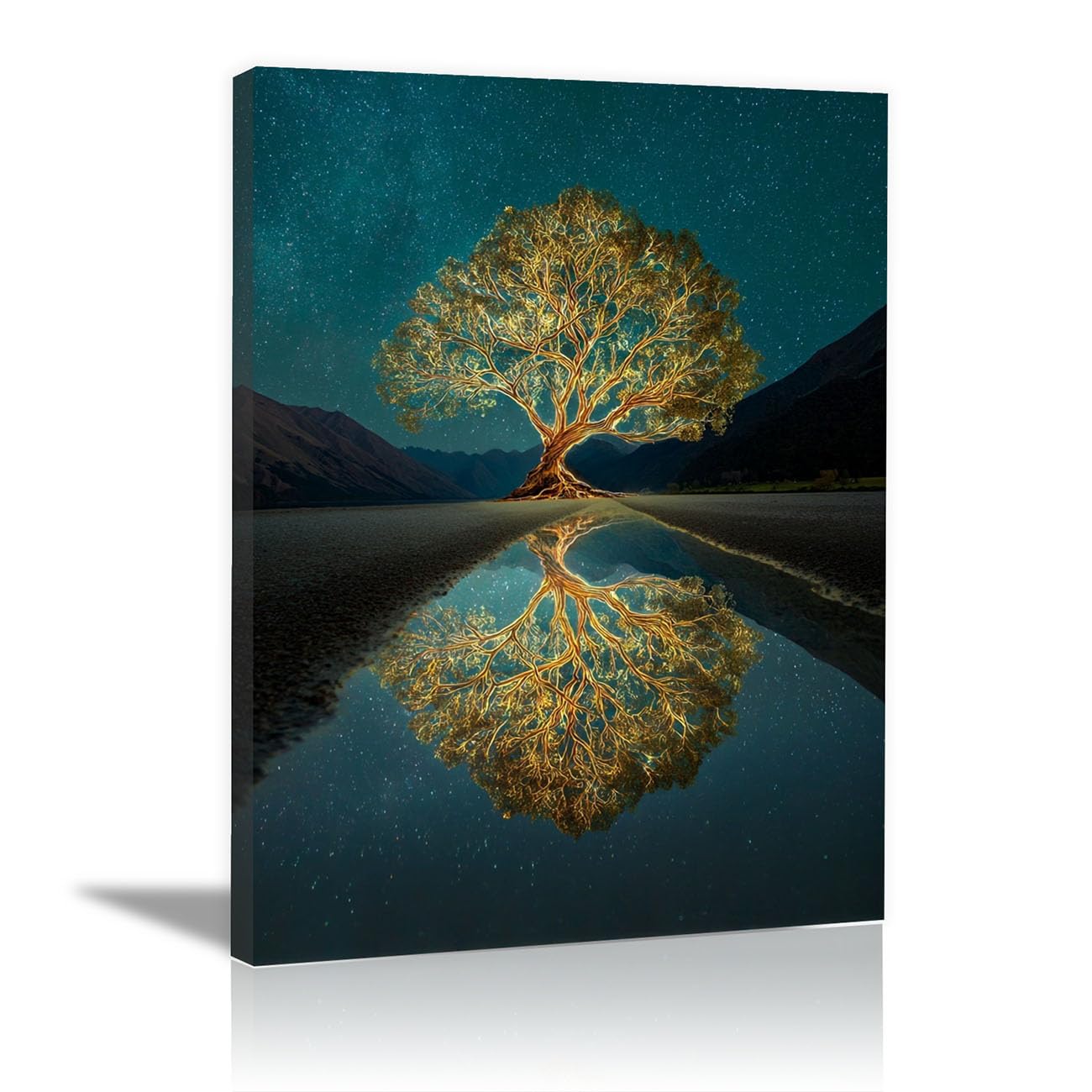 TODOAA Cuadro Árbol Abstracto Modernos Foto del árbol nocturno Pintura Cartel HD Impresión de Imagen cuadros Salon baño Comedor dormitorio Decoración de pared（Oro 6-50x70cm Enmarcado