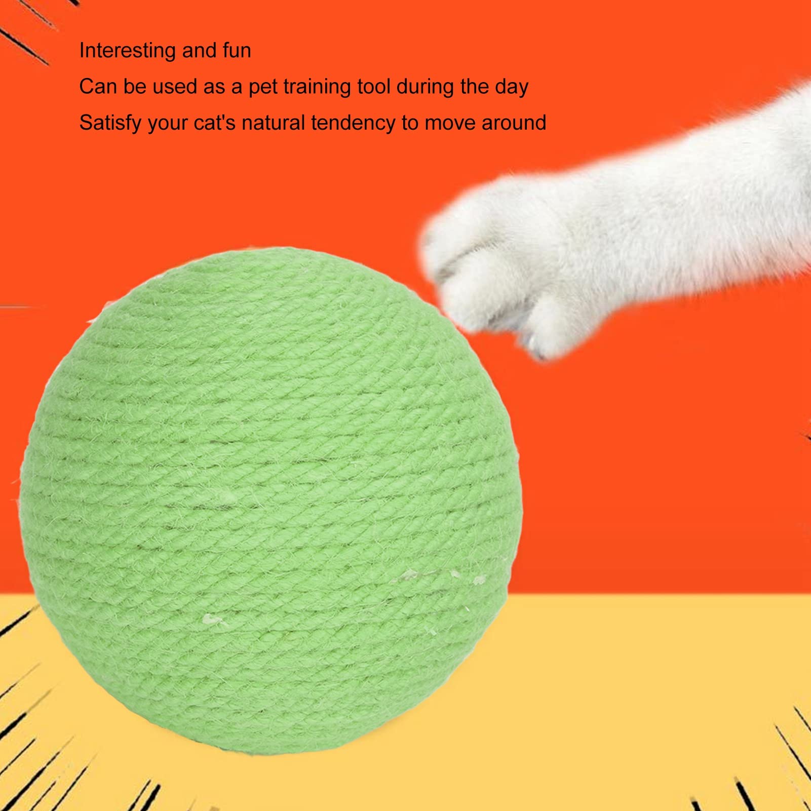 Syrisora Cat Sisal Ball Relieve Boredom Teeth Claws Grinding Interactive Sisal Cat Scratching Ball Cat Toy Sisal Balls Interactive Cat Toys Ball Pet Scratching Ball for Cats Kitten (Green) - Image 4