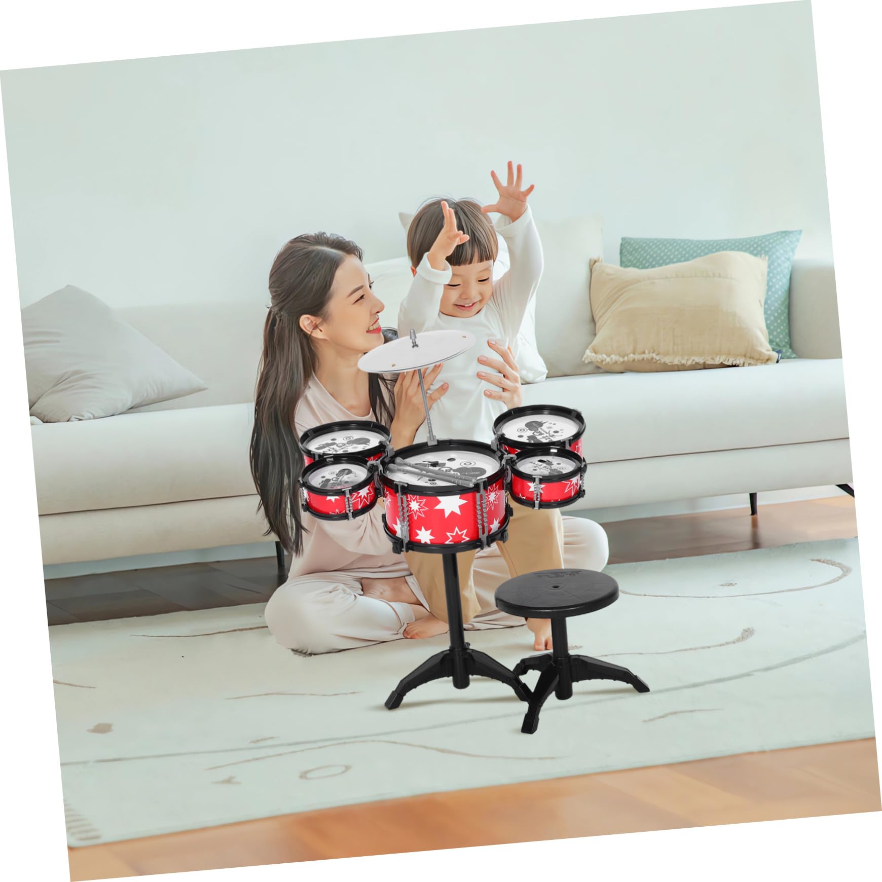 Batería de Jazz para Niños Pequeños Roja de Plástico | Construcción Resistente, Diseño Realista, Juguete Musical para Niños y Bebés
