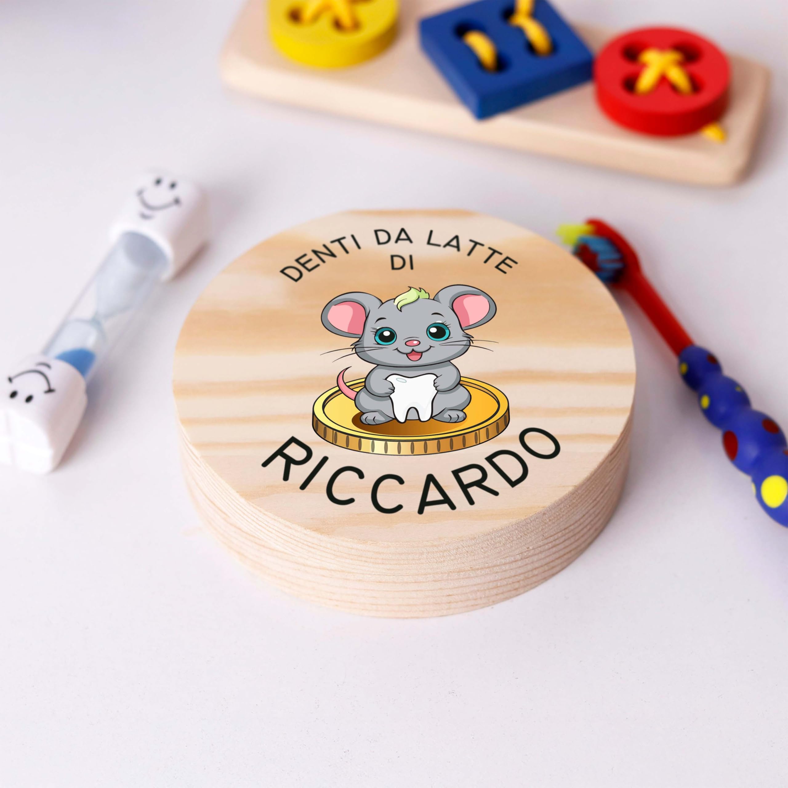 LAUBLUST Scatolina dei dentini personalizzata con nome – Scatola in legno con il topolino dei denti | Regalo per bambini e bambine – Scatola per denti da latte con pinzetta – Ricordo d’infanzia