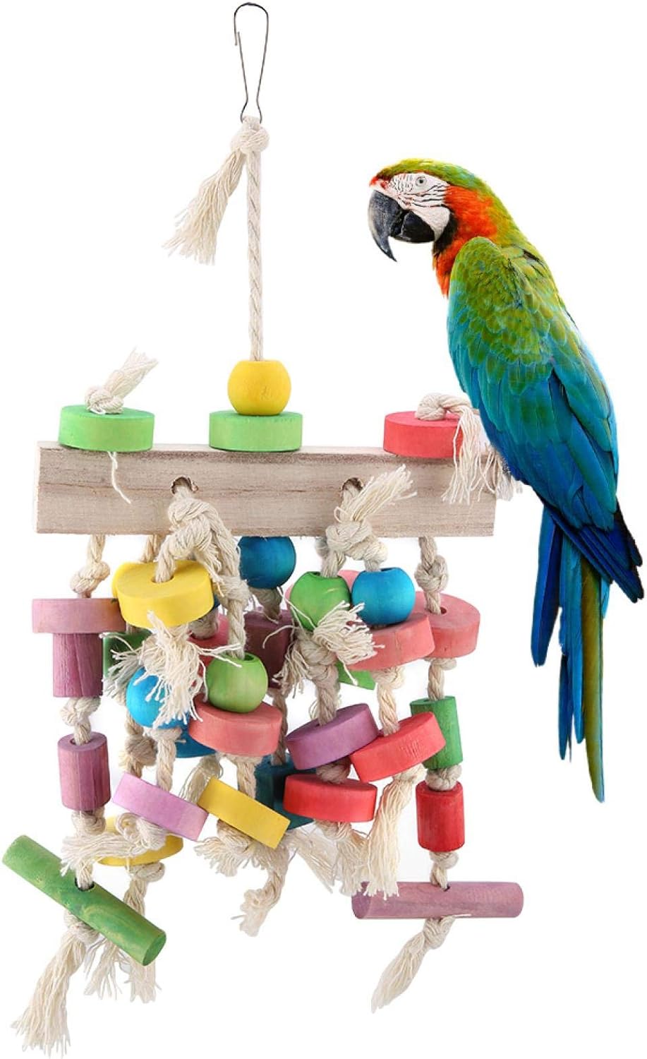 QiruIXinXi Columpio para Masticar pájaros de Madera, 30 cm, Colorido, Resistente a Las mordeduras, Jaula para niños, Escalera de Escalada, Soporte Colgante para Juguetes