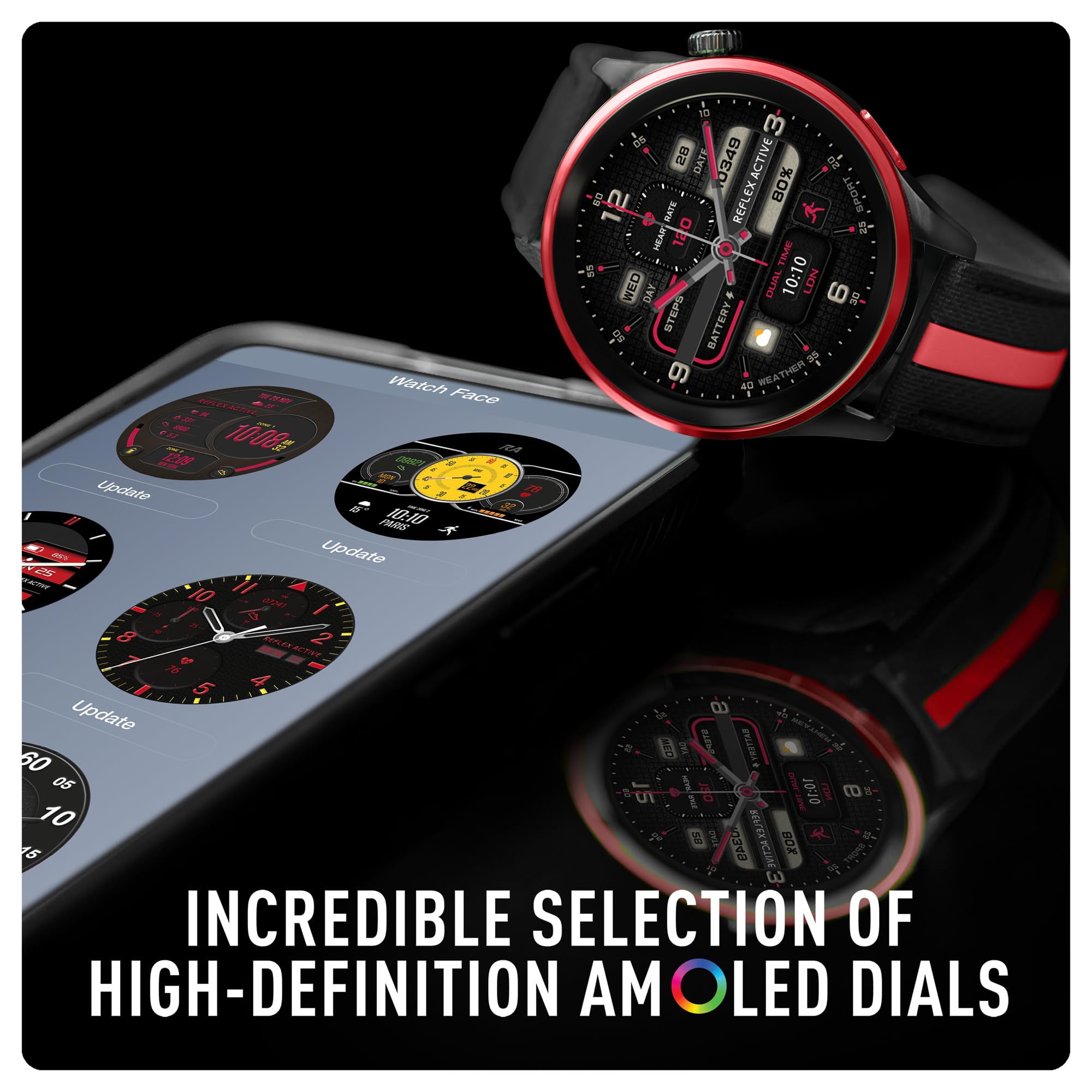 Reflex Active Seria 54 AMOLED GPS czarno-czerwony inteligentny zegarek