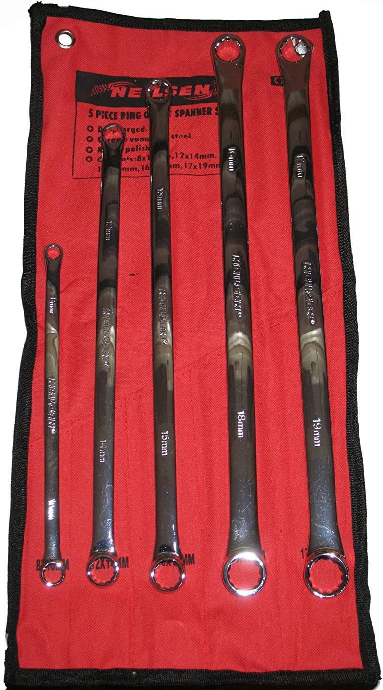 CT1119 5pc Extra Long Ring Spanner Set 8 10 12 13 14 15 16 17 18 19mm Chrome Vanadium | Ideal for Easy Access to Confined Areas