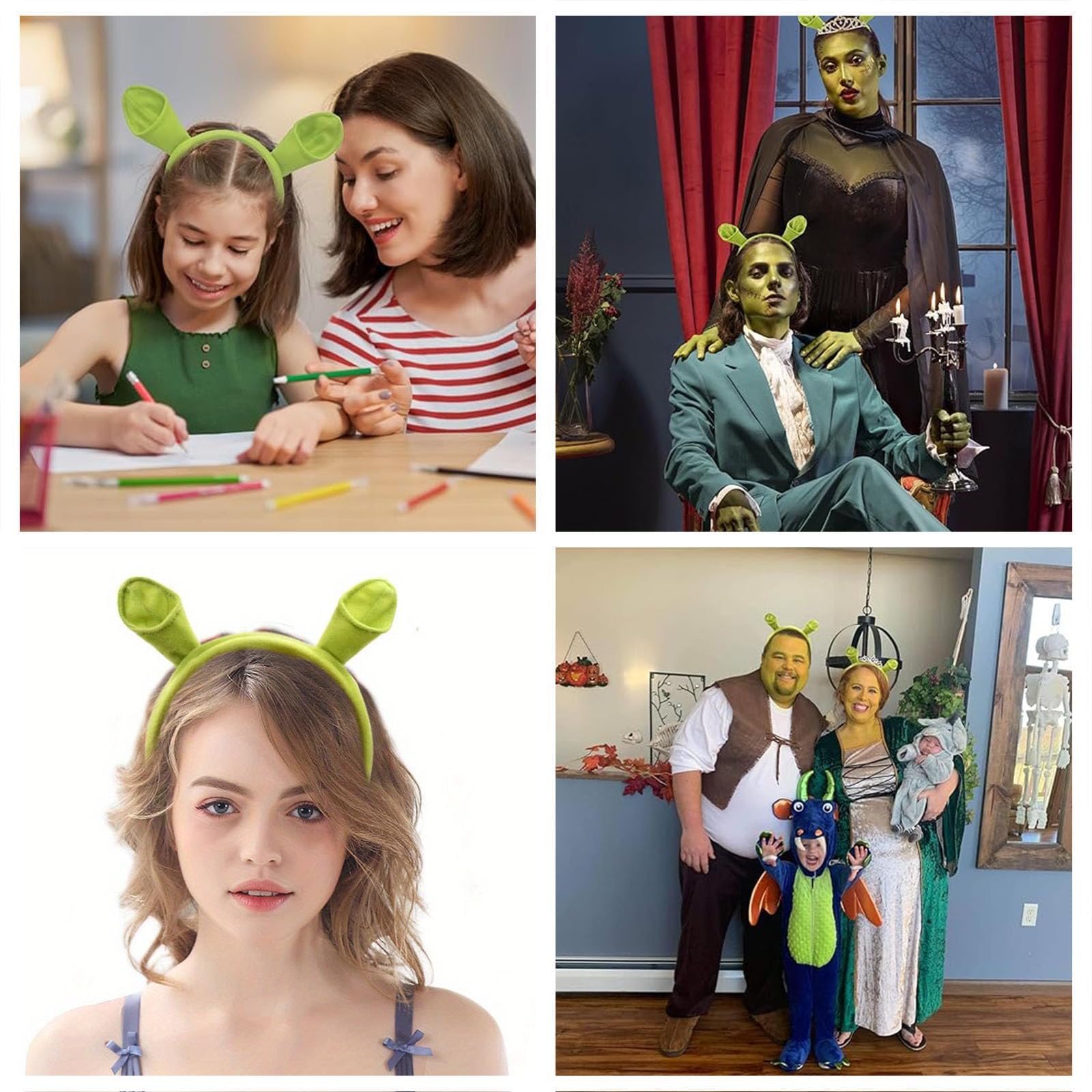 Shrek Ears, uszy dla Shreka, zielona opaska na głowę, opaska na głowę, na Halloween, Boże Narodzenie, przyjęcie, opaska na głowę, uszy zwierzęce, opaska na głowę