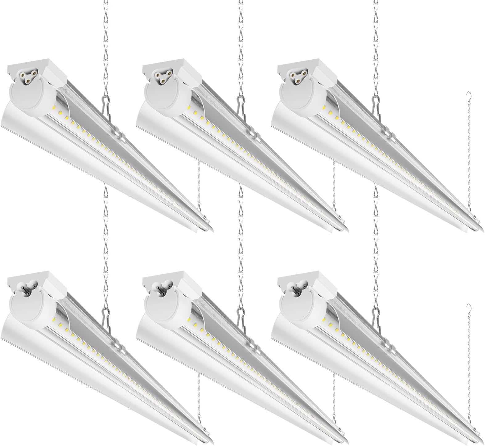 Barrina LED Shop Light 4FT, 40W 5500LM 6500K, Clear Cover Hanging Light Fixture, Linkable Tube Lights, V Shape LED Ceiling Lights for Garage, Warehouse, Workshop, 6 Packs