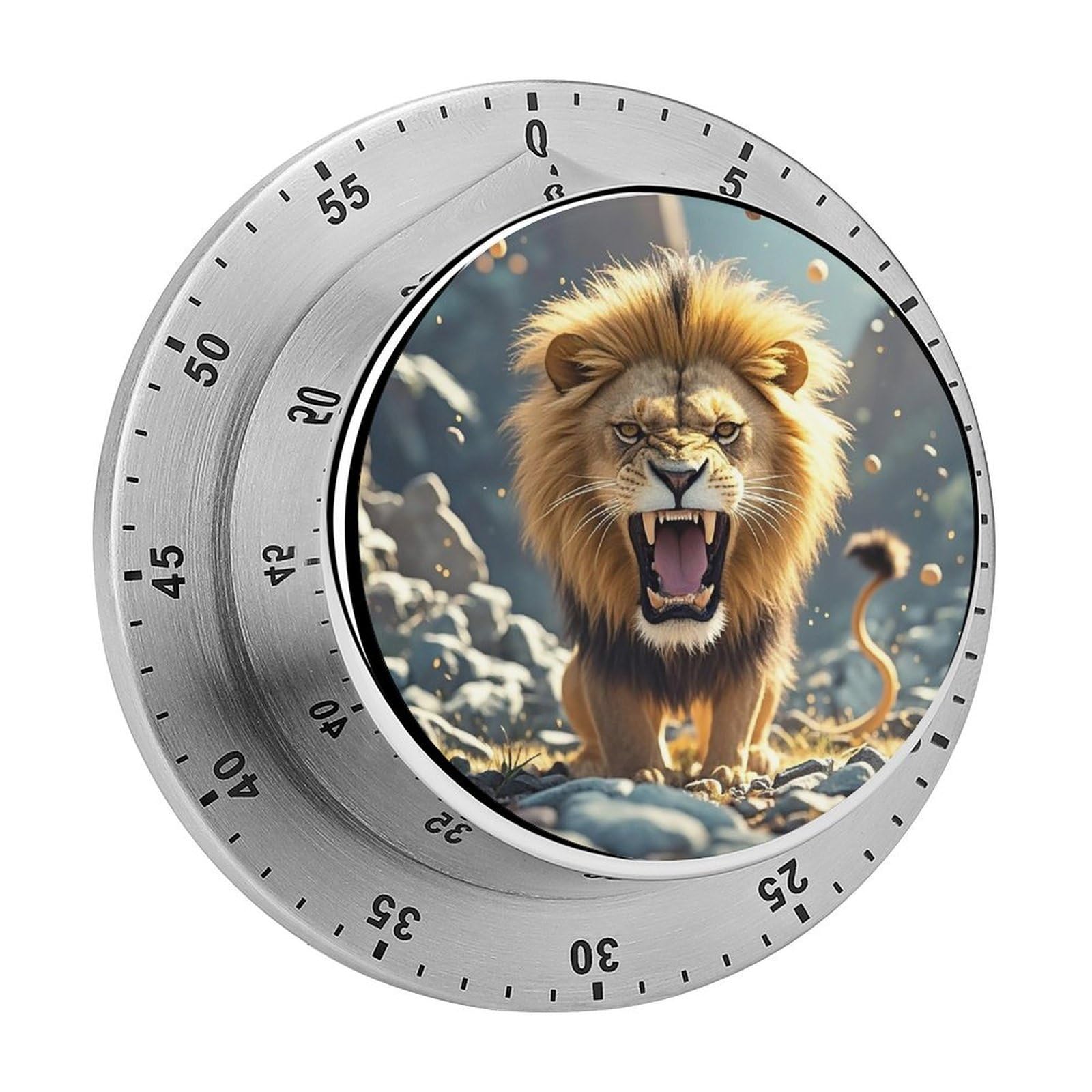 Angry Roaring Lion Fashion Visual Timers Wind Up 60 Minutes Desk Stainless Steel Magnetic Timer Countdown Clock No Batteries Loud Alarm for Kitchen Chef Cooking
