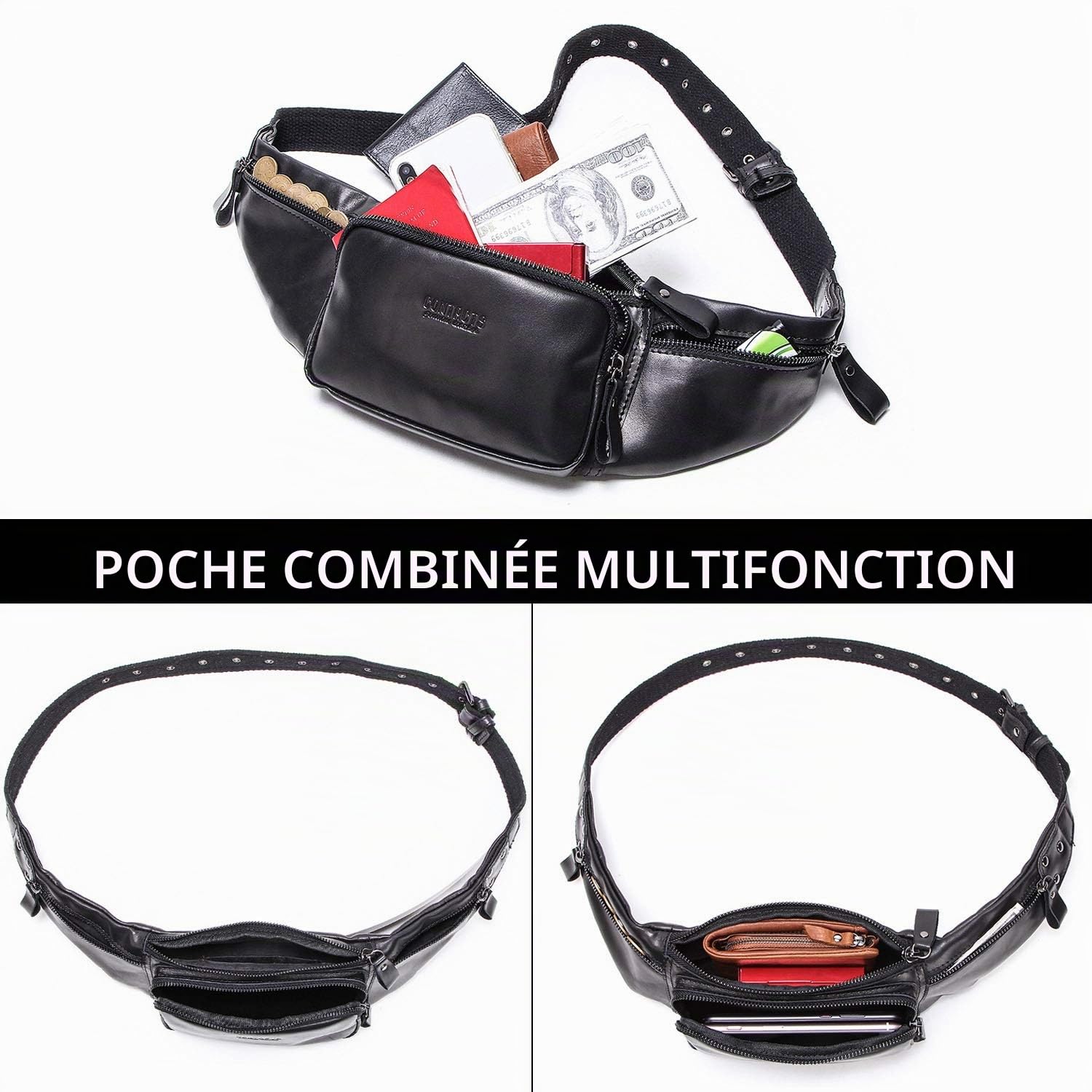 FANDARE Sac de Ceinture Sac de Poitrine Homme Sac Banane Cuir Sac de Ceinture Sac d'épaule Sling Bag Imperméable Sling Bag pour Sports, Escalade, Jogging, Randonnée, Voyage Garçon