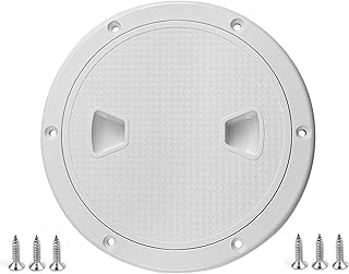 6" White Circular Inspection Port Marine Access Hatch Cover, Boat ABS Round Non Slip Deck Plate with Screws, Bottom Seal, Rubber O-Rings and Sponge Seal Double Waterproof