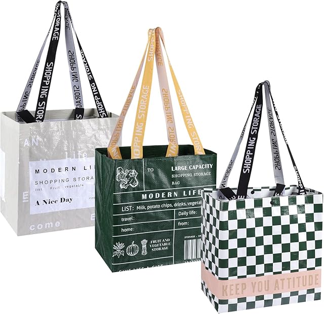 NymphFable 3 Pack Reusable Shopping Bags Waterproof Grocery Bags Collapsible Tote Bags for Picnics, Laundry, House Storage