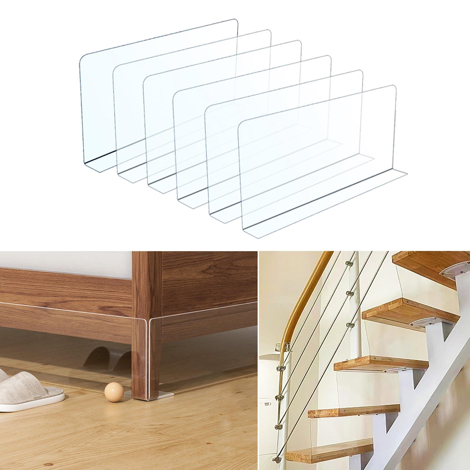 Barrera seguridad escalera y protector de huecos debajo de la cama en forma de L, 6 uds W80xH12cm