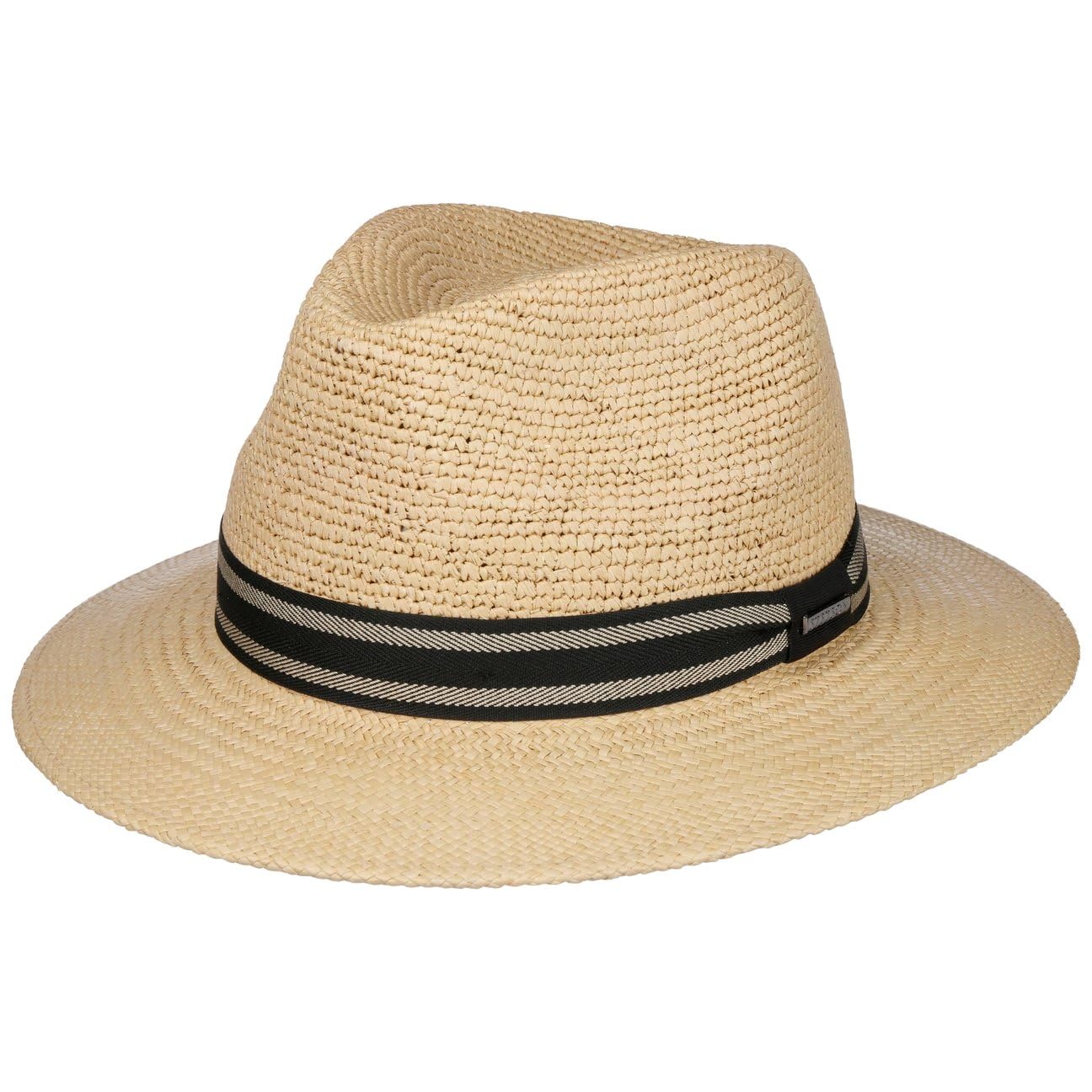 Stetson Traveller Sombrero Crochet Proteccion UV a Rayas Multicolor con Banda de Tela Unisex Primavera Verano