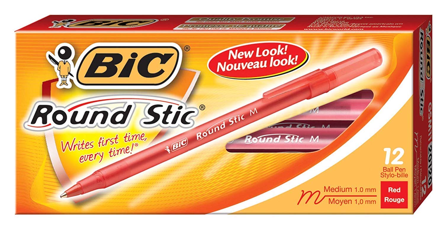BIC Bolígrafo redondo Stic Xtra Life, punta media (0.039 pulgadas), rojo, 12 unidades, paquete de 6