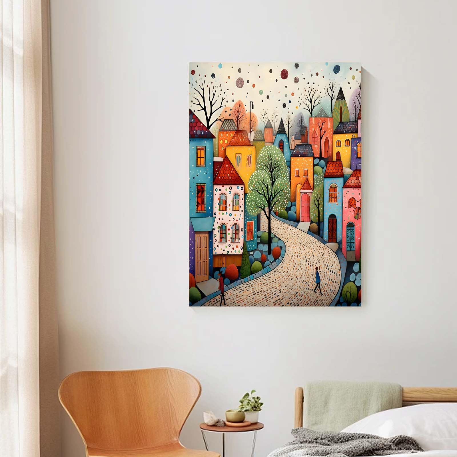 Qiukoo Framed Canvas Wall Art, Colourful Town Artwork, Waterproof Modern Print with Hook - Image 4