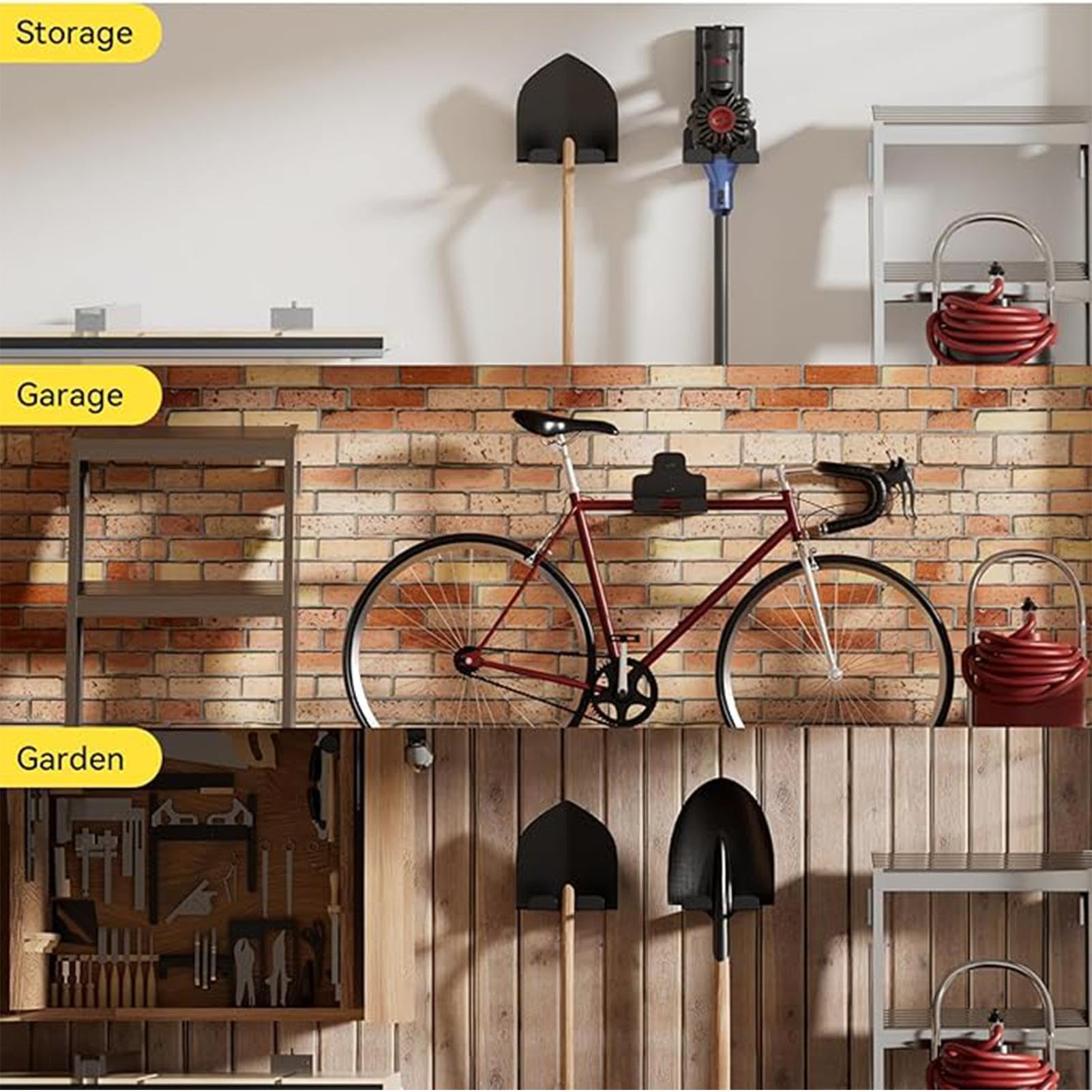 Support mural en acier pour outils de jardin Organisateur Lourd en Acier