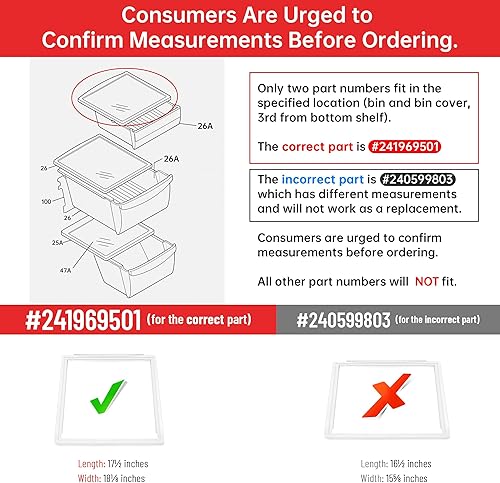 Miniatura 7 de Kojem 241969501 Marco de estante para refrigerador con vidrio compatible con Electrolux Frigidaire Kenmore Whirlpool Refrigerador Crisper Pan Cover