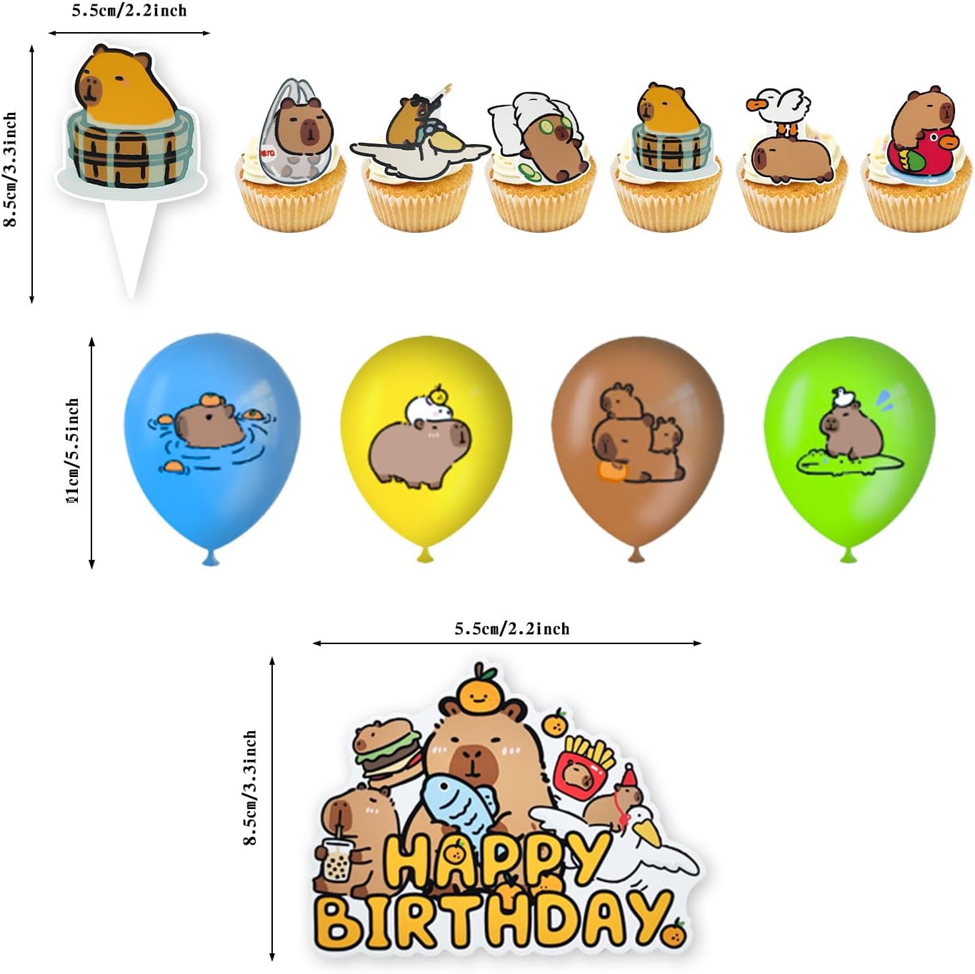 33pcs Capybara Birthday Party Decorations, Capybara Party Supplies Including Happy Birthday Banner, Balloons, Capy Banner, Cake Toppers, Backdrop, Cupcake Toppers