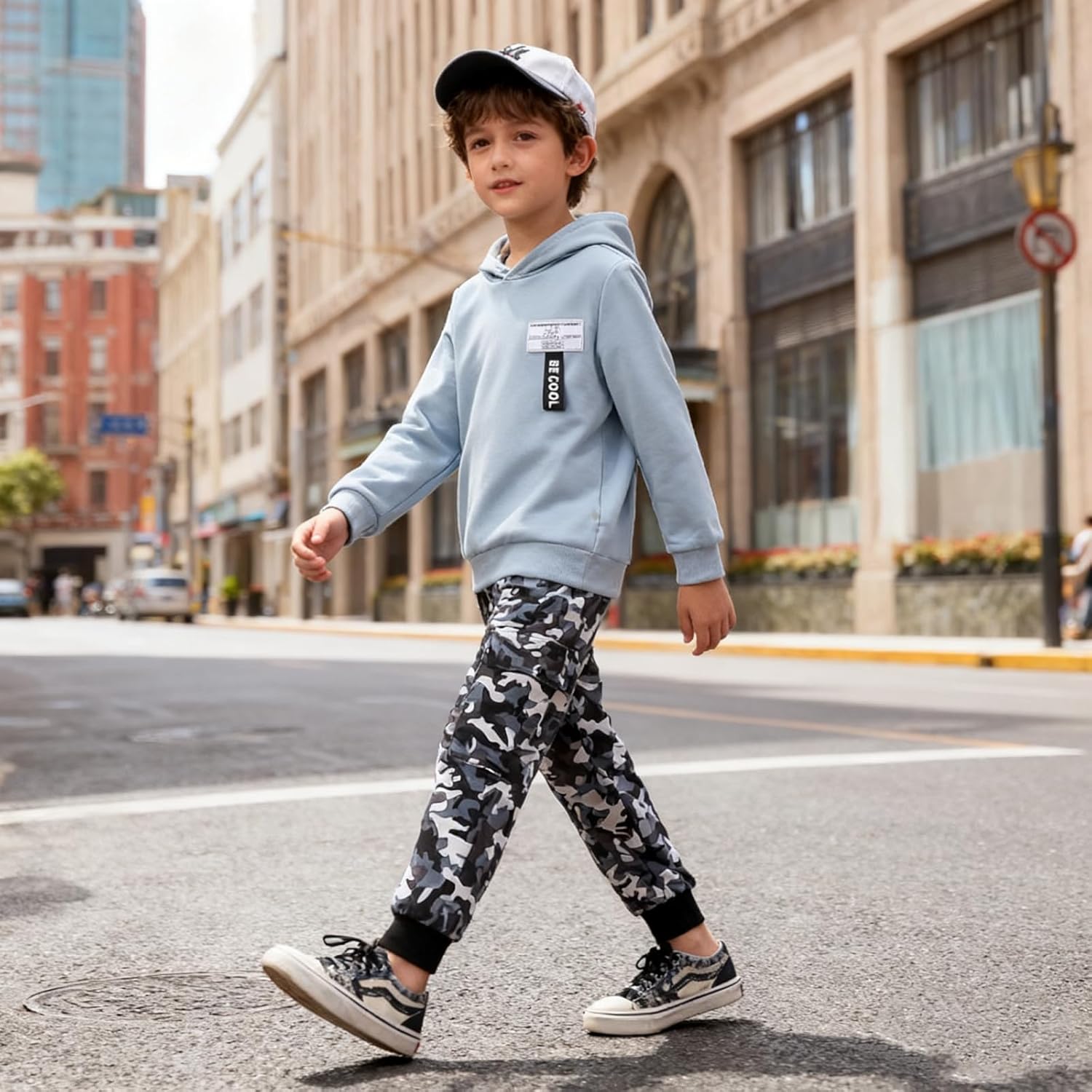 Boys 2 Piece Outfits Long Sleeve Hooded Sweatshirt Top Camouflage Sweatpants Fall Winter Clothing Set 5-10T - Image 4