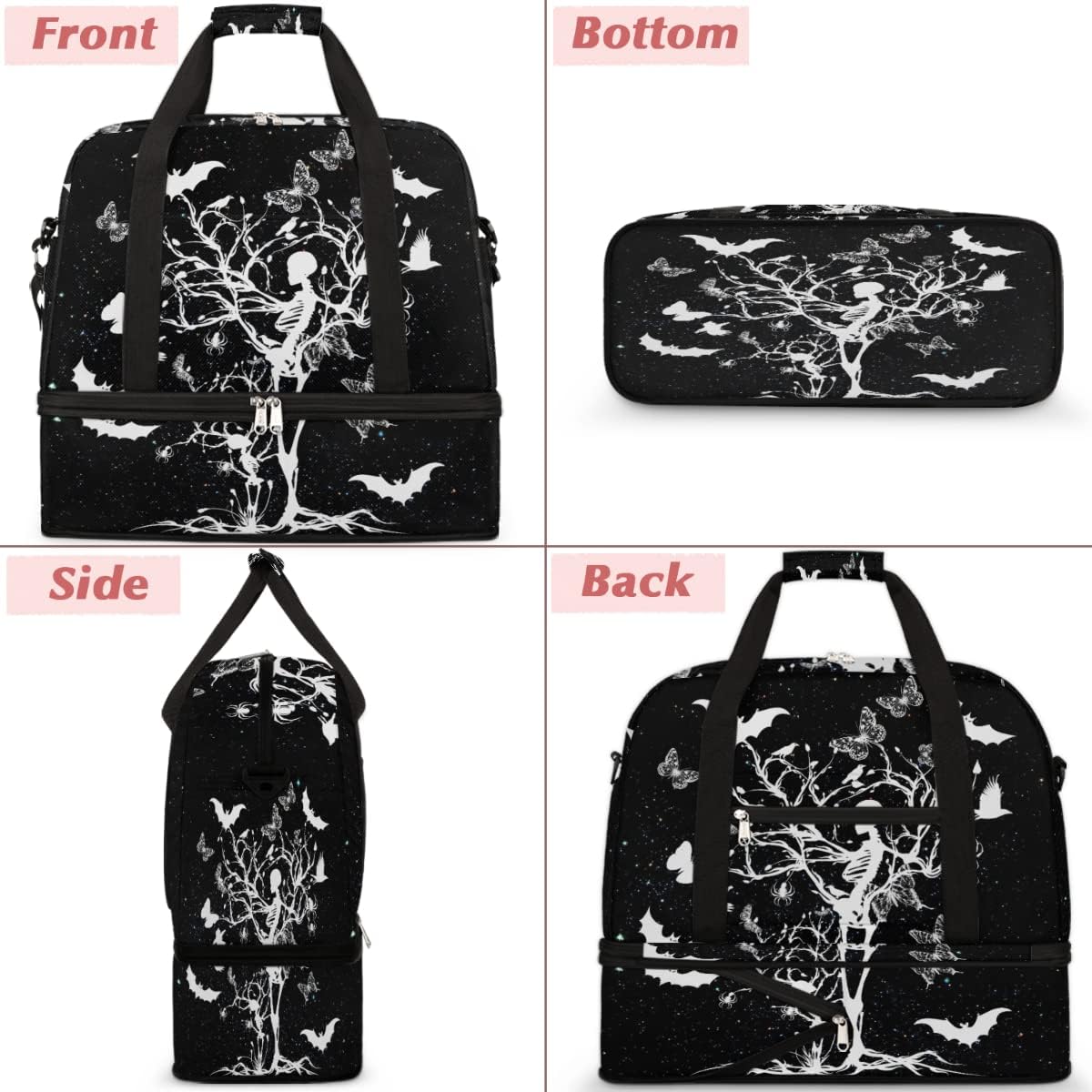 Travel Duffel Bag Art Painting Skull Tree Sport Gym Bag for Woman Man,Waterproof Foldable Weekend Overnight Bag for Yoga Workout Training with Shoe Compartment