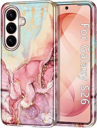 Btscase for Samsung Galaxy S26 Case, [Military Grade Drop Tested] Marble Pattern Design Slim Rugged Shockproof Women Girls Men Protective Anti-Scratch Cover, All Rose Gold