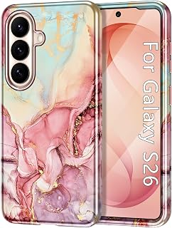 Btscase for Samsung Galaxy S26 Case, [Military Grade Drop Tested] Marble Pattern Design Slim Rugged Shockproof Women Girls Men Protective Anti-Scratch Cover, All Rose Gold
