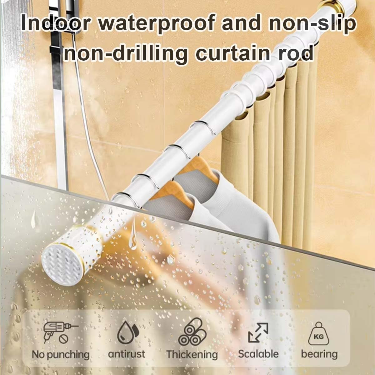 Tension Curtain Rod No Drilling, Shower Curtain Rod 15"-196" Adjustable, No Tools & No Rust, 1.26 Inch Diameter Spring Tension Rod for Shower Stall Kitchen Living Room(Yellow,63"-98")