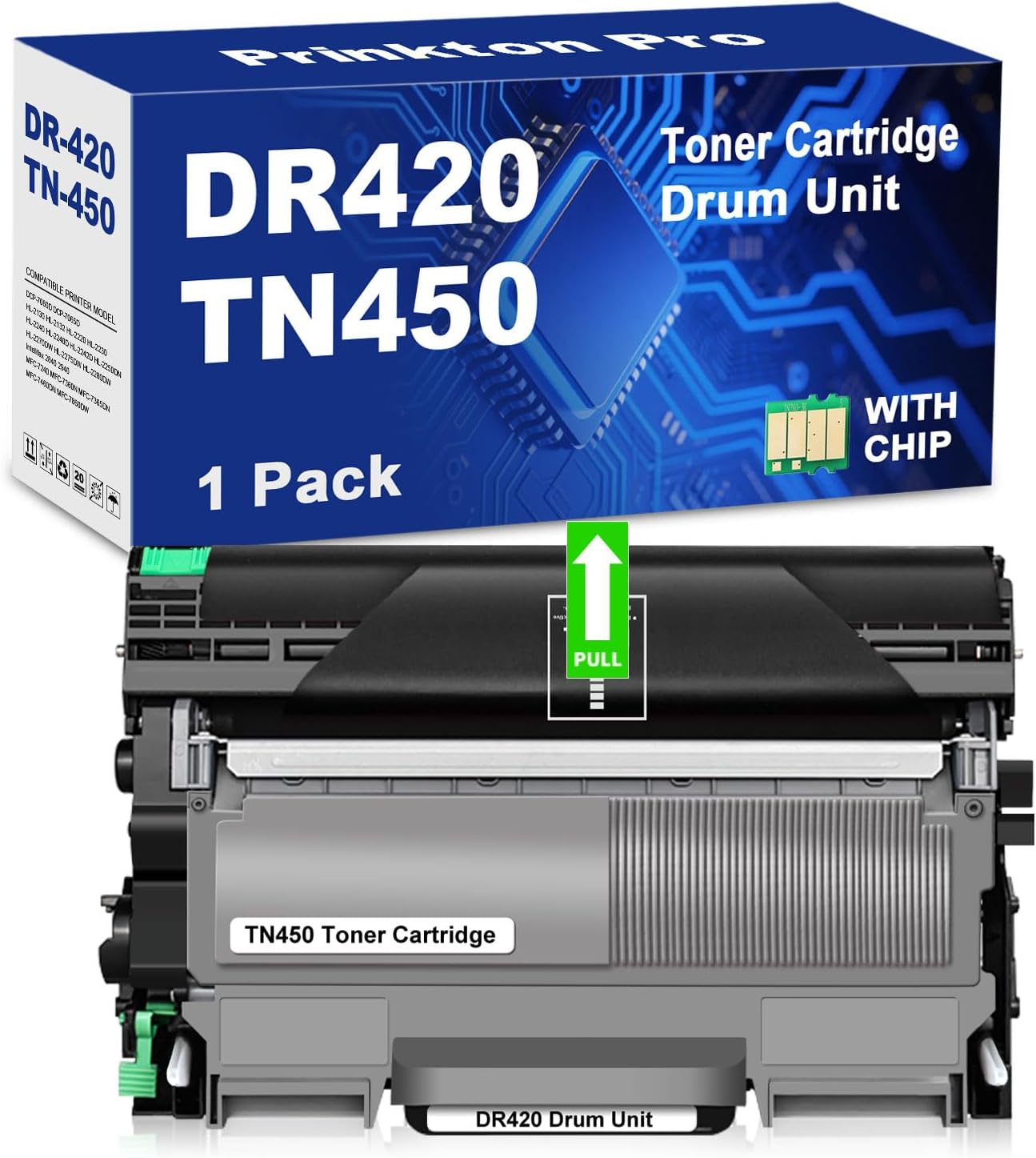 TN450 Toner Cartridge and DR420 Drum Uuit Replacement for Brother TN450 TN-450 TN420 TN 420 DR420 DR 420 Compatible with HL-2270DW HL-2280DW DCP-7065DN MFC-7860DW Printer (1 Toner + 1 Drum Combo Pack)
