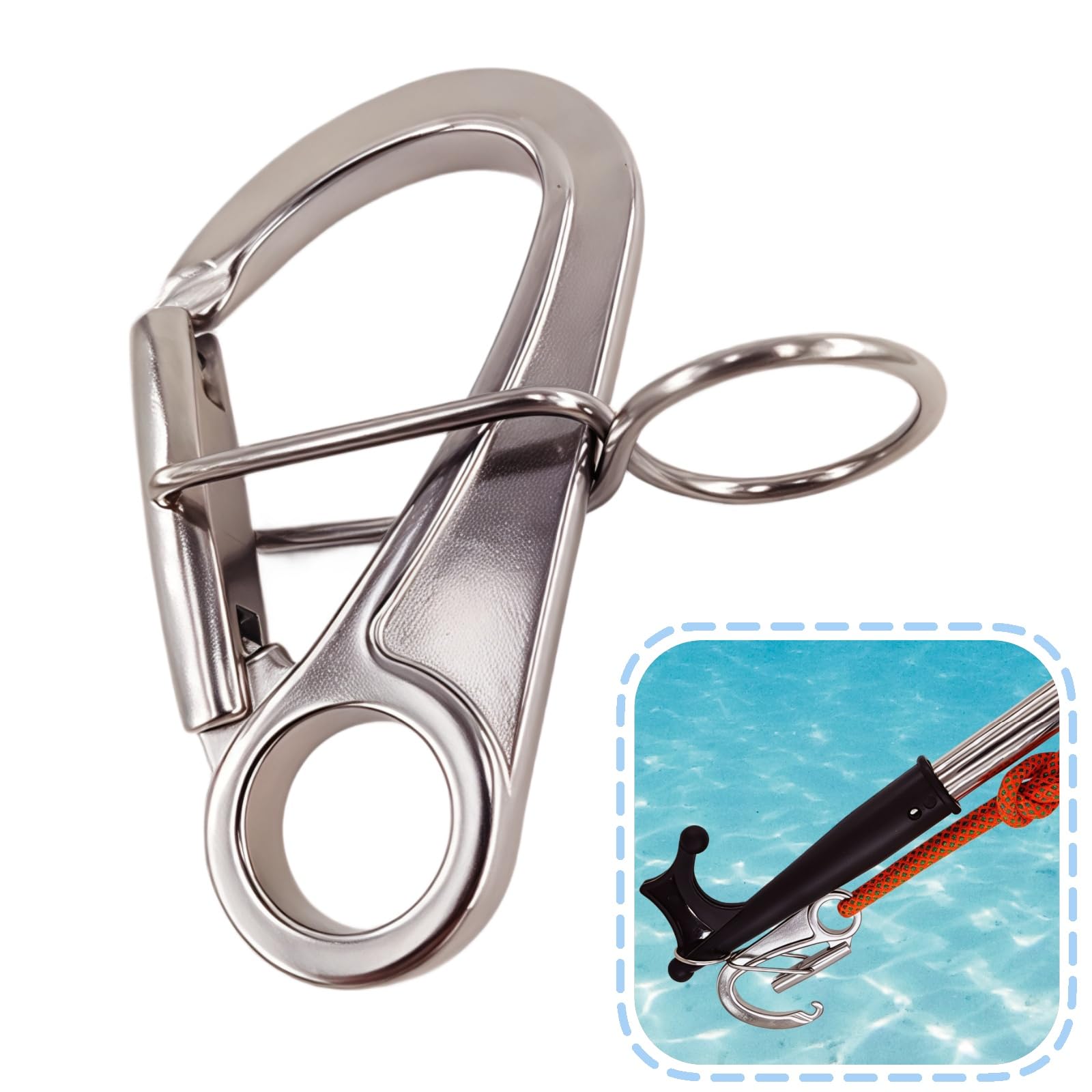 Gancio di ormeggio in acciaio inossidabile 316 – Moschettone a sgancio rapido, moschettone a molla, carico 24 KN, 1 pezzo – accessorio per kayak barca per aggancio boe remote, facile da