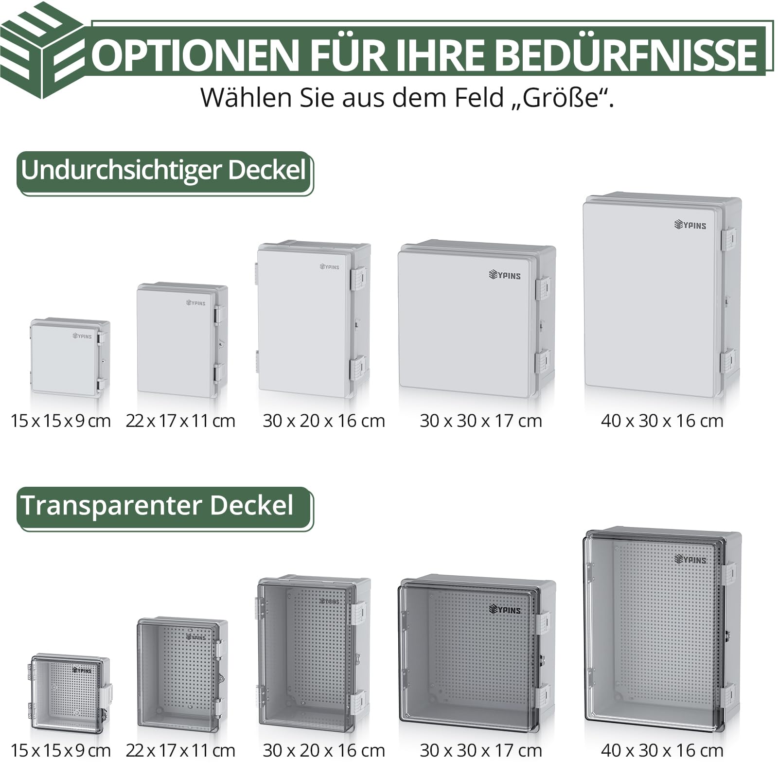 EYPINS Wasserdicht Verteilerkasten IP67, Anschlussdose Wasserdicht ABS Kunststoff Gehäuse außen Steckdosenkasten, Schaltkasten, Stromkasten mit Montagezubehör 30x20x16cm | Grauer Schaltschrank
