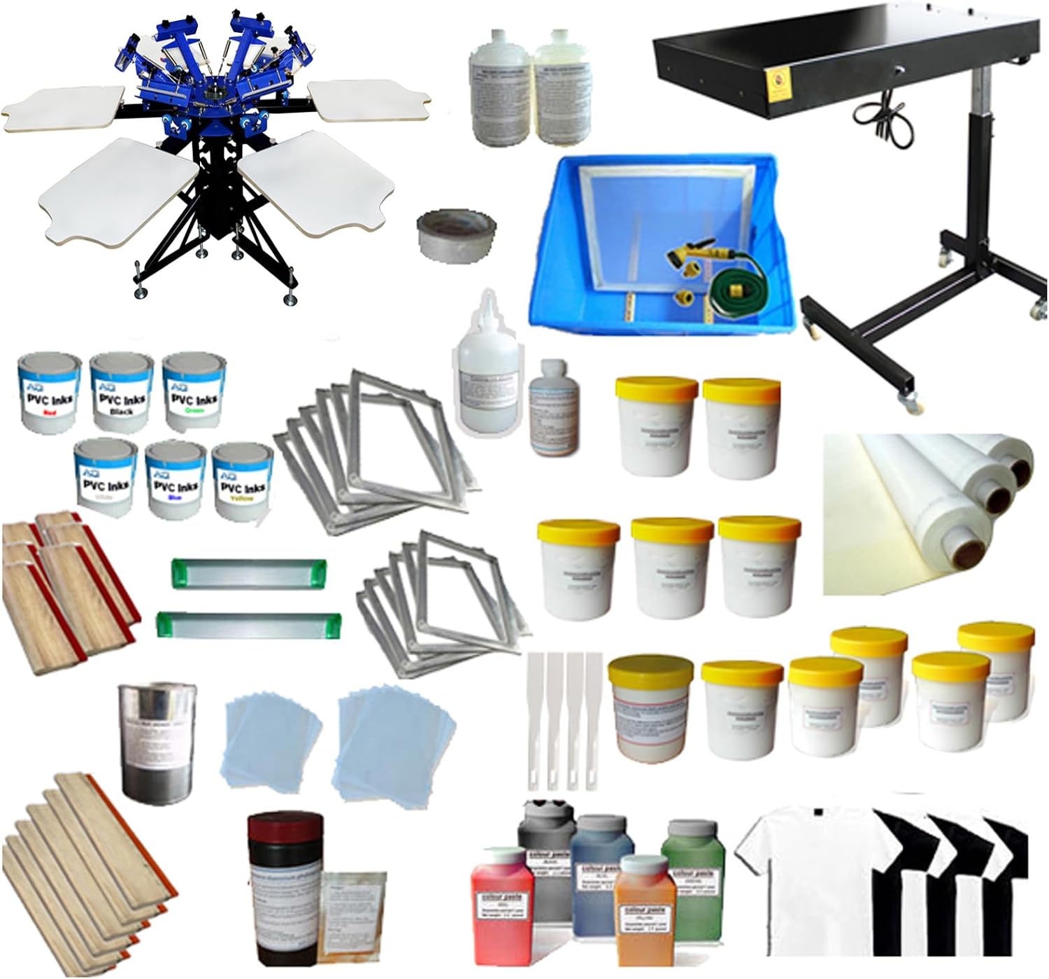 6 Color 6 Station Screen Printing kit with Adjustable Screen Printer Machine Flash Dryer Screen Printing Press Materials for T-Shirt Screen Printing