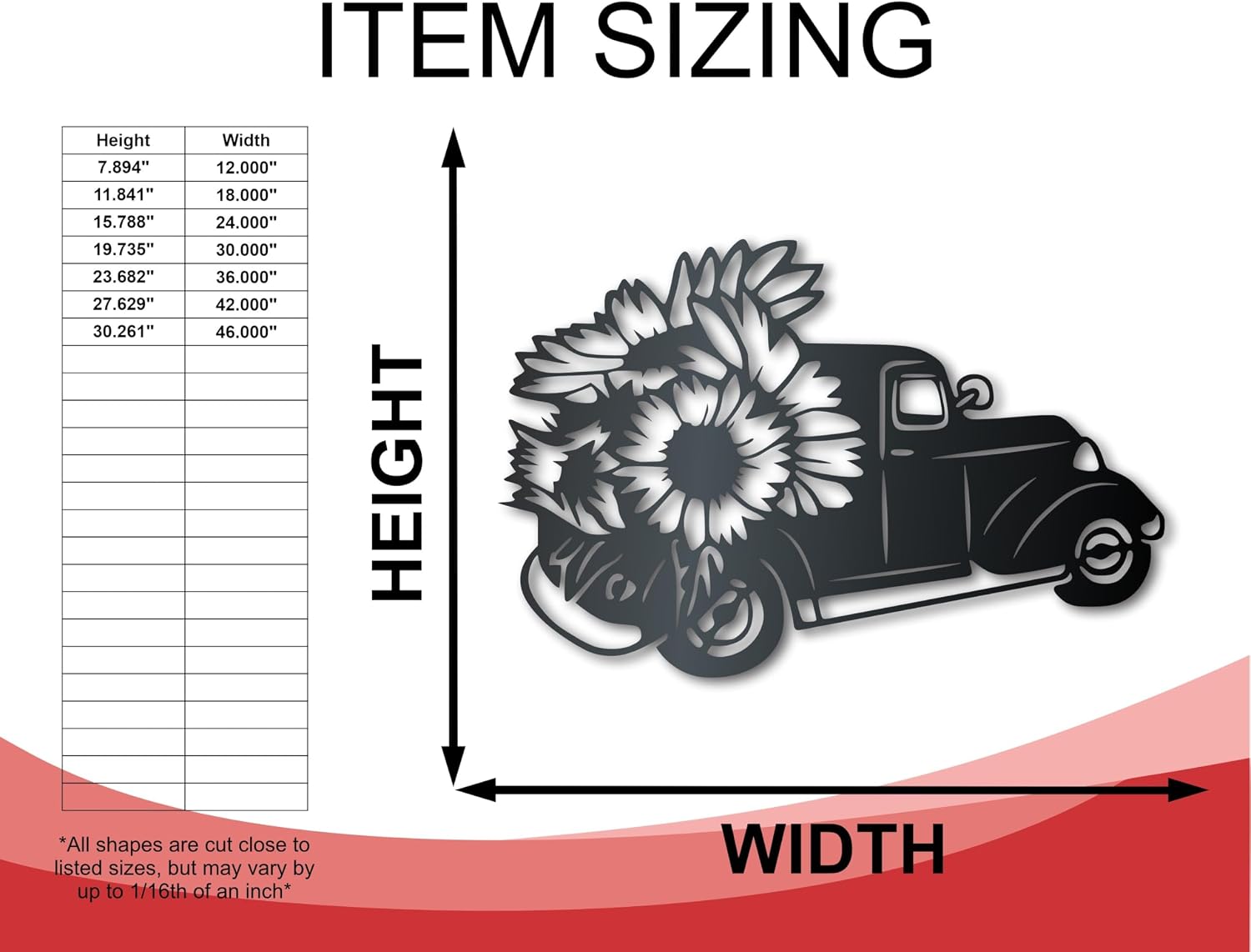 Metal Sunflower Pickup Truck Wall Art | Indoor Outdoor | Up to 30" | Over 20 Color Options